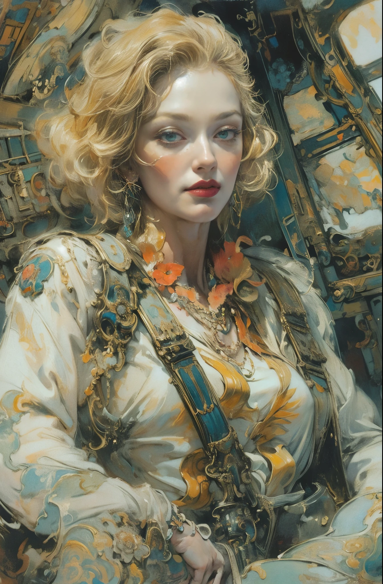 A beautiful portrait of a female pilot, Marlene Dietrich, Icons of decadence, pretty much beautiful face, Ultra-detailed paintings inspired by WLOP, ArtStation Trends, Fantasy art, intricate WLOP, art of WLOP, WLOPart, WLOP |, the style of WLOP, Beautiful character drawings, WLOP painting style, WLOP | art germ, Unparalleled Beauty Tumbler, Figurative art, Intense watercolor, Watercolor detailed art, Watercolor splash, Surreal, Avant-garde pop art, Beautiful and expressive paintings, Beautiful artwork illustration, Very colorful tones, wonderful, Cool Beauty, masterpiece, highest quality, Official Art, women only, Sharp contours, Best Shot, Vector art, By Sandra Chevrier, Dave McKean、Richard Avedon、By Makiej Kusiala, Bright design