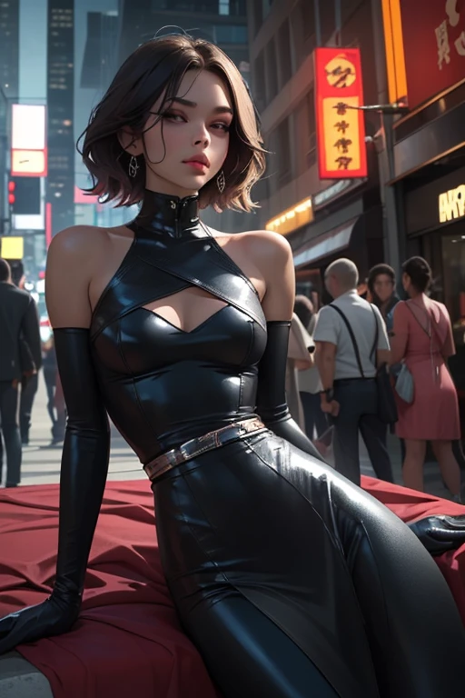 (ultra realistic,32k,RAW photo:1.1),(high detailed skin:1.1), 8k uhd, dslr, high quality, film grain, (makeup, mascara:1.1), lips,(thick\lips\),
(shiny glossy translucent clothing:1.1), 1st, YulanChinaDress, gloves, small breast,
Lying with one arm stretched out, (upper body:1.1)
,(moody lighting:1.2),dark theme, city square, central plaza, bustling activity, community gathering