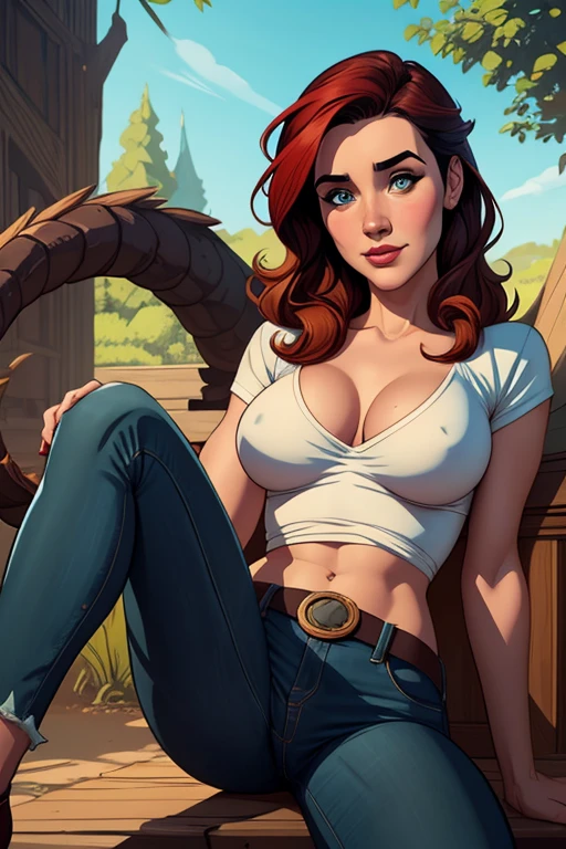 Female style character beautiful breasts symmetrical medium breasts Fiona queen Anna of Arendelle with war marks Cartoon image of a woman .Ilustra??o estilo desenho animado, estilo de arte dos desenhos animados, estilo de arte dos desenhos animados, digital illustration style, estilo atompunk design de personagens altamente detalhado, arte digital detalhada coragem, Forest fan art, Design de personagens de retrato, beautiful digital illustration, retrato de alta qualidade, Arte em quadrinhos, mulher jovem cabelo com transas lindas . Queen Anna of ArendelleBeautiful lined eyes Medium large bust and wonderful sexy clothes. image expression of sexual desire from waist to head illustration Queen Anne of Arendelle atompunk style Fallout 4 style pose playboy magazine a close-up of a woman sitting with a dragon Ennifer Connelly, very long to the waist and half curly with bangs, seios pequenos, olhos grandes com um brilho apaixonado, olhos verdes mel, Um lindo sorriso, vestindo uma camiseta preta longa com um terno feminino verde e jeans, in a serious and sweet comic-style pose, alta qualidade Jennifer Connelly personagem mulher estilo Jennifer Connelly com marcas de guerras Imagem de desenho animado de uma mulher .Ilustra??o estilo desenho animado, estilo de arte dos desenhos animados, estilo de arte dos desenhos animados, digital illustration style, estilo atompunk projeto de pessoaagens altamente detalhado, arte digital detalhada coragem, Forest fan art, Design de personagens de retrato, beautiful digital illustration, retrato de alta qualidade, Arte em quadrinhos, mulher jovem cabelo com transas lindas . Rainha Anna por Jennifer Connelly um desenho de uma mulher com roupa preta, red hair and demon face, Lois van Baarle e Rossdraws, lazy |, por Ryan Yee, by lazy, lazy art style, garota monstro, artgerm e lois van baarle, lazy and wlop, inspired by lazy, no estilo de Ross Tran