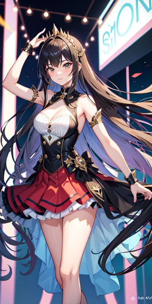 showgirl skirt, long hair, 1girl, 