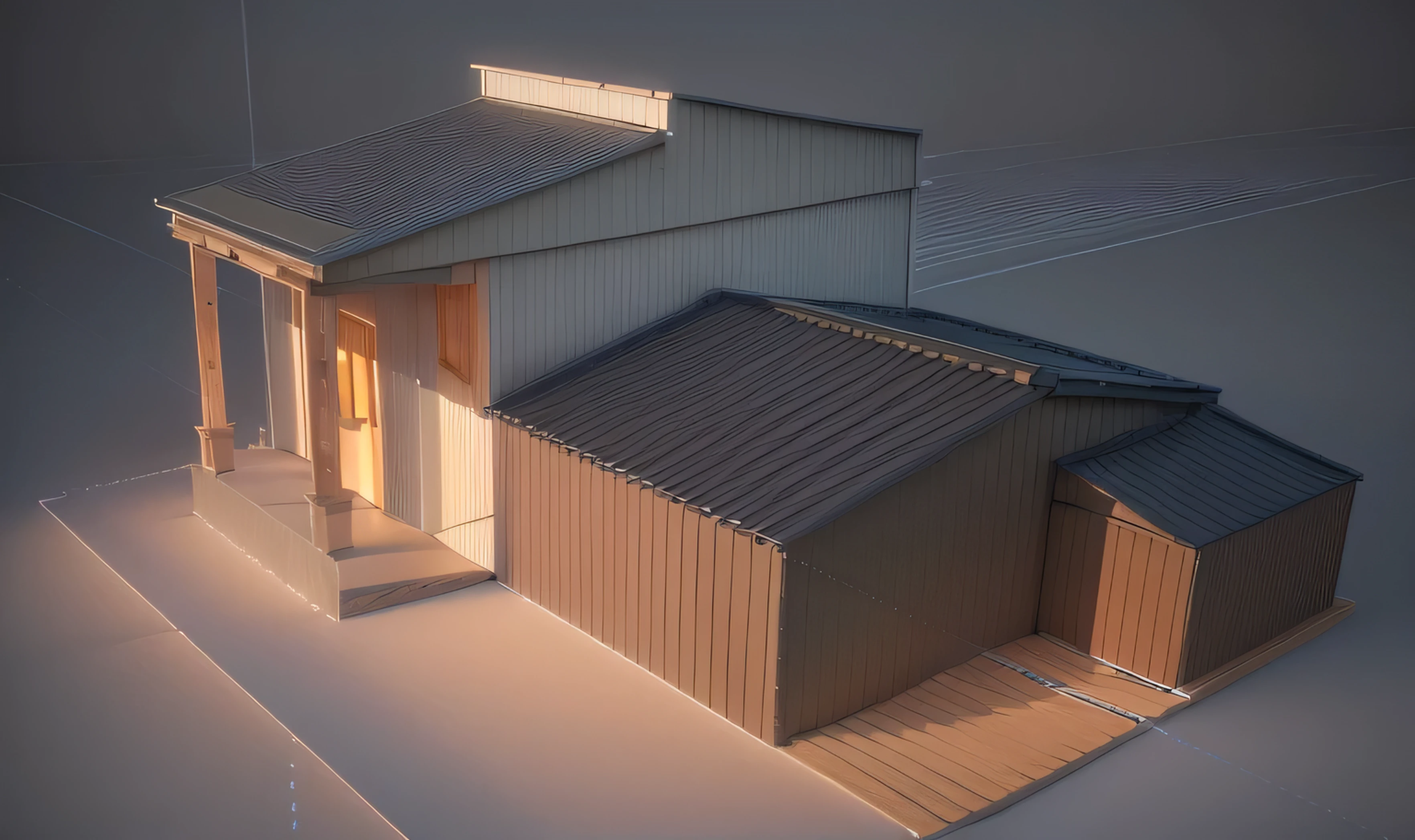 a rendering of a house with a chimney and a chimney, sketch - up, 3/4 view, 3 / 4 view, perspective view, simple gable roofs, rounded roof, isometric view from behind, 2d side view, 3/4 view realistic, front-view, 3 d perspective, profile view perspective, detailed with shadows, rendered, rendered image