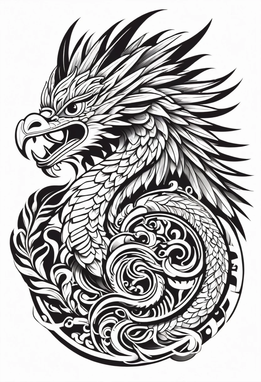 Dragon quetzacuatl logo blanco y negro
