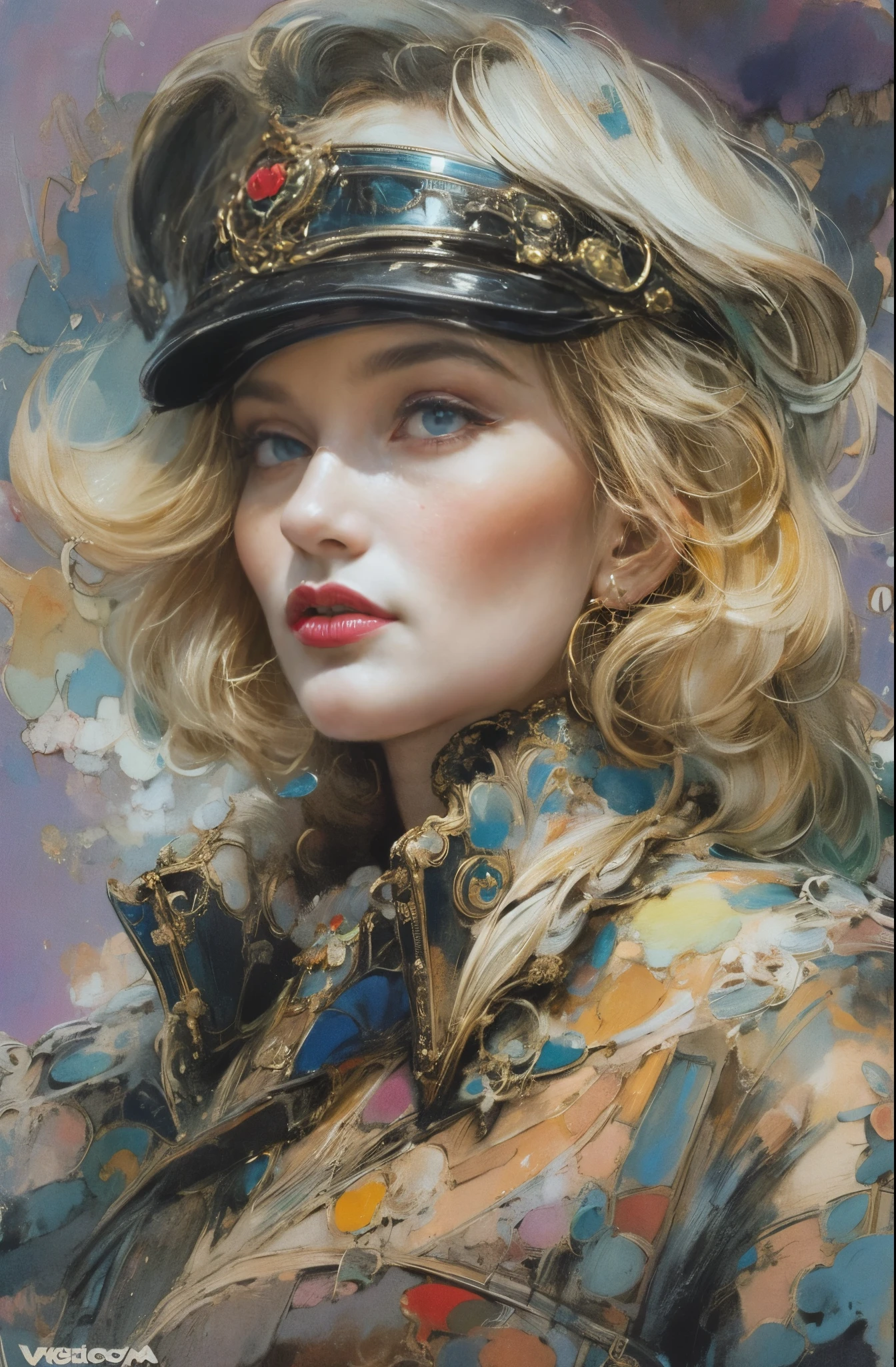 A beautiful portrait of a female pilot, Marlene Dietrich, Icons of decadence, pretty much beautiful face, Ultra-detailed paintings inspired by WLOP, ArtStation Trends, Fantasy art, intricate WLOP, art of WLOP, WLOPart, WLOP |, the style of WLOP, Beautiful character drawings, WLOP painting style, WLOP | art germ, Unparalleled Beauty Tumbler, Figurative art, Intense watercolor, Watercolor detailed art, Watercolor splash, Surreal, Avant-garde pop art, Beautiful and expressive paintings, Beautiful artwork illustration, Very colorful tones, wonderful, Cool Beauty, masterpiece, highest quality, Official Art, women only, Sharp contours, Best Shot, Vector art, By Sandra Chevrier, Dave McKean、Richard Avedon、By Makiej Kusiala, Bright design