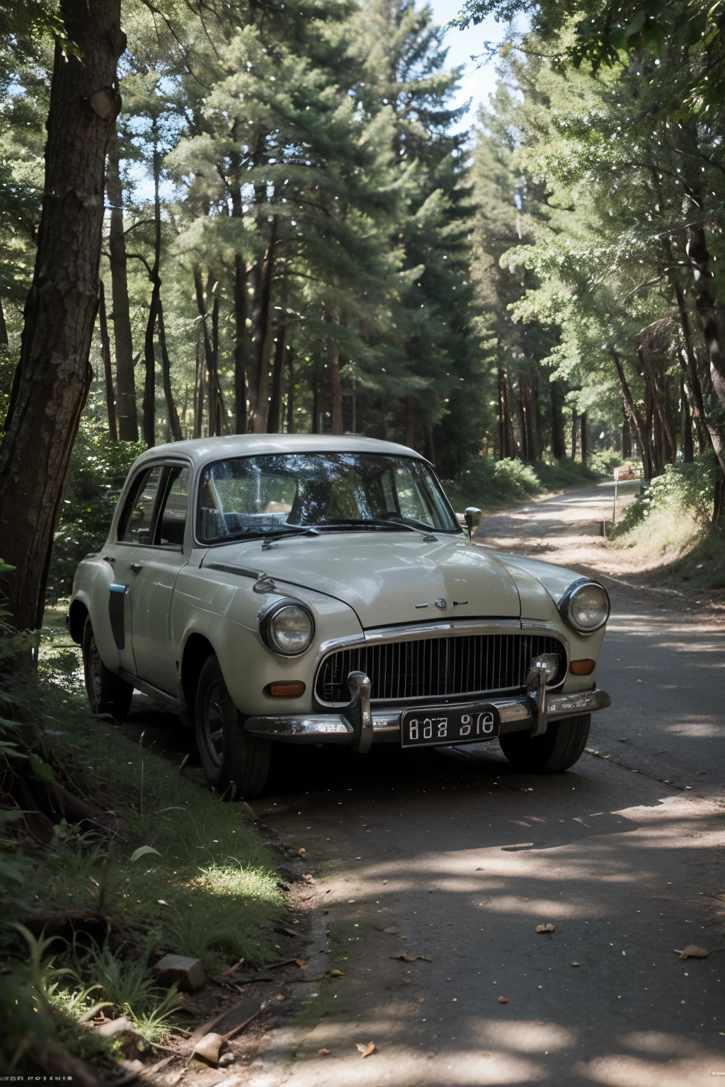 Old racing car, forest trail, laptop wallpaper, HD