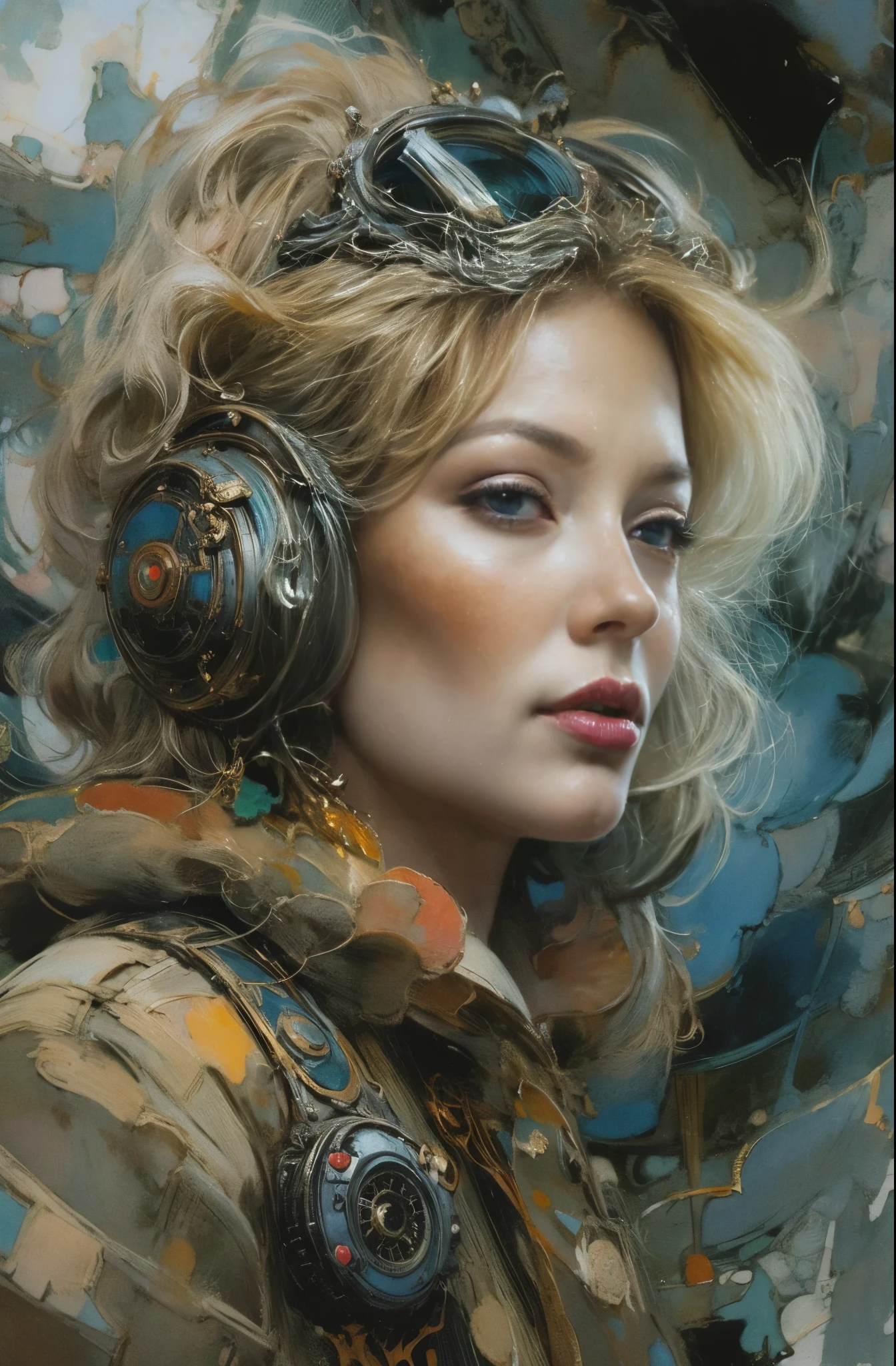 A beautiful portrait of a female pilot, Dream of flying through the sky, forerunner, Marlene Dietrich, Icons of decadence, pretty much beautiful face, Ultra-detailed paintings inspired by WLOP, ArtStation Trends, Fantasy art, intricate WLOP, art of WLOP, WLOPart, WLOP |, the style of WLOP, Beautiful character drawings, WLOP painting style, WLOP | art germ, Unparalleled Beauty Tumbler, Figurative art, Intense watercolor, Watercolor detailed art, Watercolor splash, Surreal, Avant-garde pop art, Beautiful and expressive paintings, Beautiful artwork illustration, Very colorful tones, wonderful, Cool Beauty, masterpiece, highest quality, Official Art, women only, Sharp contours, Best Shot, Vector art, By Sandra Chevrier, Dave McKean、Richard Avedon、By Makiej Kusiala, Bright design