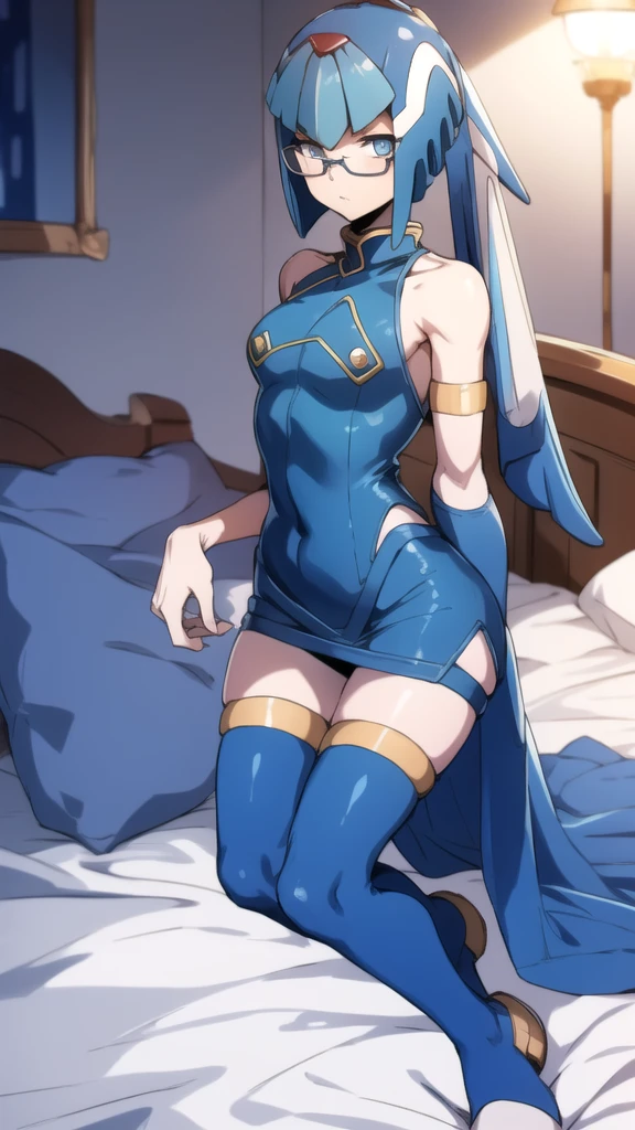 extremely detailed CG,unity 8k wallpaper,beautiful detailed eyes,perfect anatomy,novel illustration,high resolution,ultra-detailed,masterpiece,super detailed skin,masterpiece, best quality, ,1boy, 1girl, looking at viewer, rimuru_tempest, blue hair, yellow eyes, long hair, abs,zofa bodysuit,zofa belt, chest jewel, forehead mark, black gloves, black boots, {{bald faceless male}},hetero,reverse upright straddle,intercourse with a man,vaginal penis,excessive cum,bedroom