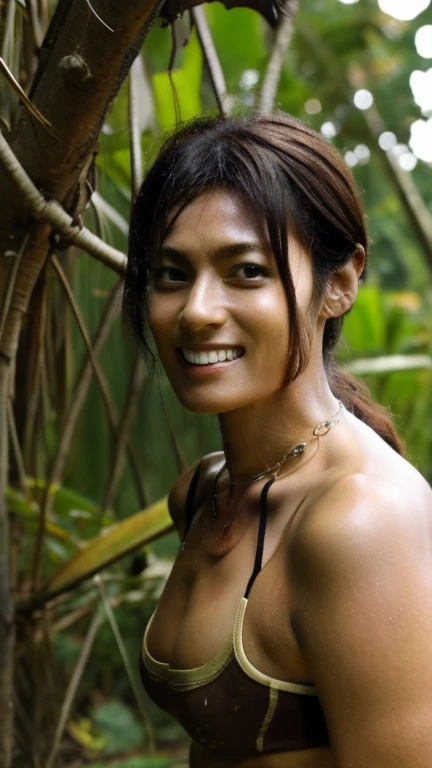 Ultra-definition photo quality、Crazy Nightmare World、jungle、Swamp、Full body portrait、Captivating wild female warrior、Female 、Looking down on me、Looking down on me、Despise me、Fighting Pose、Muscular、Very tall、Long neck、Small face、Long, beautiful, strong limbs、Black short hair、aggressive look、No makeup、Healthy tanned skin、Sunburn marks、Sweaty、Winning spirit、strong、Looking down on me、Glaring at me、Staring at me、Laughing at me、Tease me、Beautiful and strong eyes、Muscular、Flushed Cheeks、White teeth、Hot Breath、A seductive smile、Beautiful ample breasts、Tist、Six-pack、Broad shoulderagic Necklace、Dirty loincloth、Muddy legs、Dirty Skin、Armpit Hair、