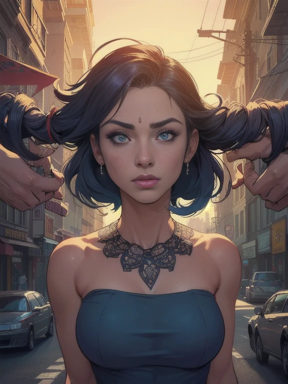 Photo by Angela White, CRU, Mulher bonita, ((retrato)), ((detalhado face:1.2)),Cartoon style digital illustration GTA style ((detalhado facial feature, detalhado skin, Pele limpa), (perfectly proportioned body), (usando um vestido colorido) (high detalhado city environment, varanda do apartamento), (foto realista, melhor qualidade, detalhado), (Papel de parede 8K), (cinematic lighting, dramatic lighting) (sharp focus, intricado)Cartoon style digital illustration GTA style