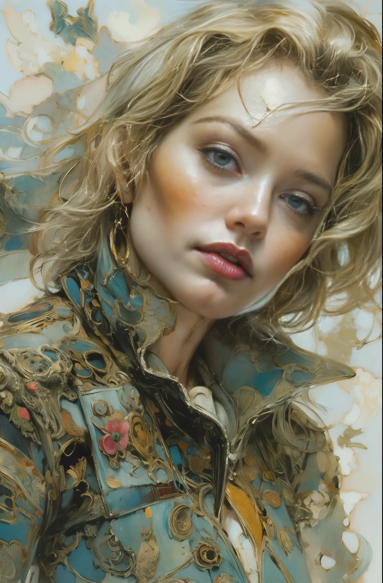 A beautiful portrait of a female pilot, Dream of flying through the sky, forerunner, Marlene Dietrich, Icons of decadence, pretty much beautiful face, Ultra-detailed paintings inspired by WLOP, ArtStation Trends, Fantasy art, intricate WLOP, art of WLOP, WLOPart, WLOP |, the style of WLOP, Beautiful character drawings, WLOP painting style, WLOP | art germ, Unparalleled Beauty Tumbler, Figurative art, Intense watercolor, Watercolor detailed art, Watercolor splash, Surreal, Avant-garde pop art, Beautiful and expressive paintings, Beautiful artwork illustration, Very colorful tones, wonderful, Cool Beauty, masterpiece, highest quality, Official Art, women only, Sharp contours, Best Shot, Vector art, By Sandra Chevrier, Dave McKean、Richard Avedon、By Makiej Kusiala, Bright design