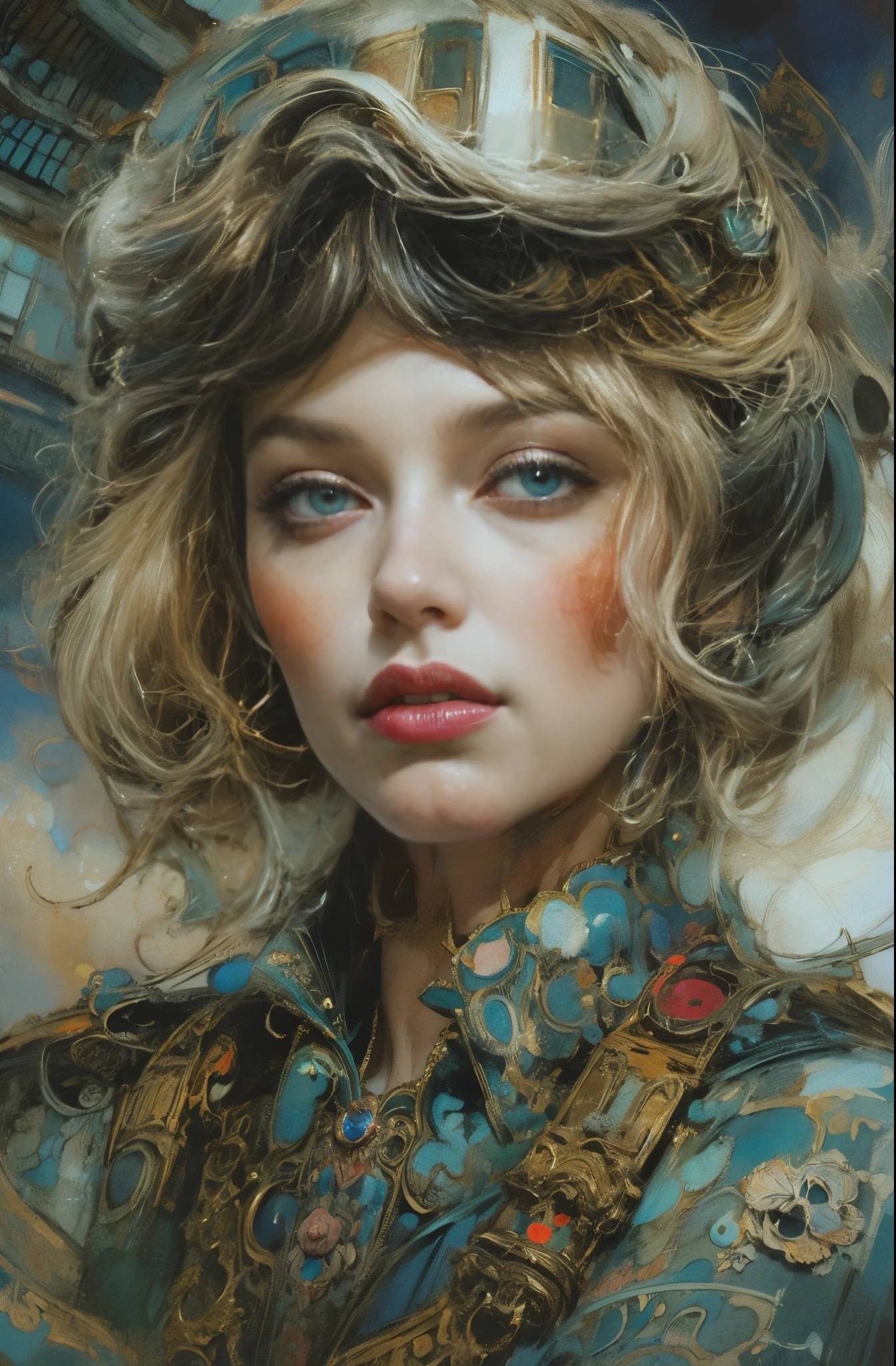 A beautiful portrait of a female pilot, Dream of flying through the sky, forerunner, Marlene Dietrich, Icons of decadence, pretty much beautiful face, Ultra-detailed paintings inspired by WLOP, ArtStation Trends, Fantasy art, intricate WLOP, art of WLOP, WLOPart, WLOP |, the style of WLOP, Beautiful character drawings, WLOP painting style, WLOP | art germ, Unparalleled Beauty Tumbler, Figurative art, Intense watercolor, Watercolor detailed art, Watercolor splash, Surreal, Avant-garde pop art, Beautiful and expressive paintings, Beautiful artwork illustration, Very colorful tones, wonderful, Cool Beauty, masterpiece, highest quality, Official Art, women only, Sharp contours, Best Shot, Vector art, By Sandra Chevrier, Dave McKean、Richard Avedon、By Makiej Kusiala, Bright design