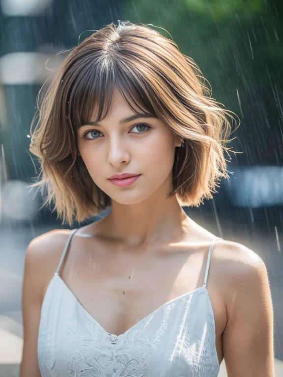 ((highest quality, 8k, masterpiece: 1.3)), concentrated: 1.2, Perfect body beauty: 1.4, Hips: 1.2, ((Layered Haircut, Flat Chest: 1.2)), (rain, street:1.3), Bandeau dress: 1.1, Highly detailed face and skin texture, Beautiful Eyes, double eyelid, White skin, Long Hair, (shut up: 1.3), whole body