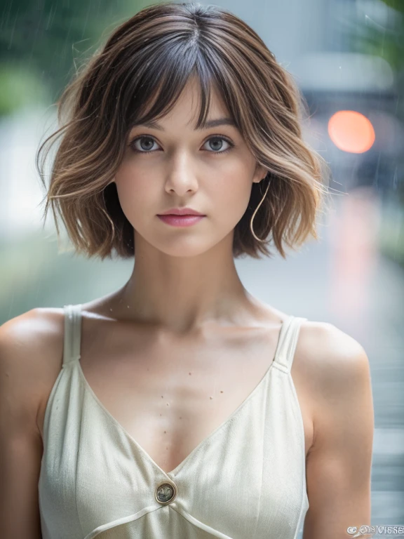 ((highest quality, 8k, masterpiece: 1.3)), concentrated: 1.2, Perfect body beauty: 1.4, Hips: 1.2, ((Layered Haircut, Flat Chest: 1.2)), (rain, street:1.3), Bandeau dress: 1.1, Highly detailed face and skin texture, Beautiful Eyes, double eyelid, White skin, Long Hair, (shut up: 1.3), whole body