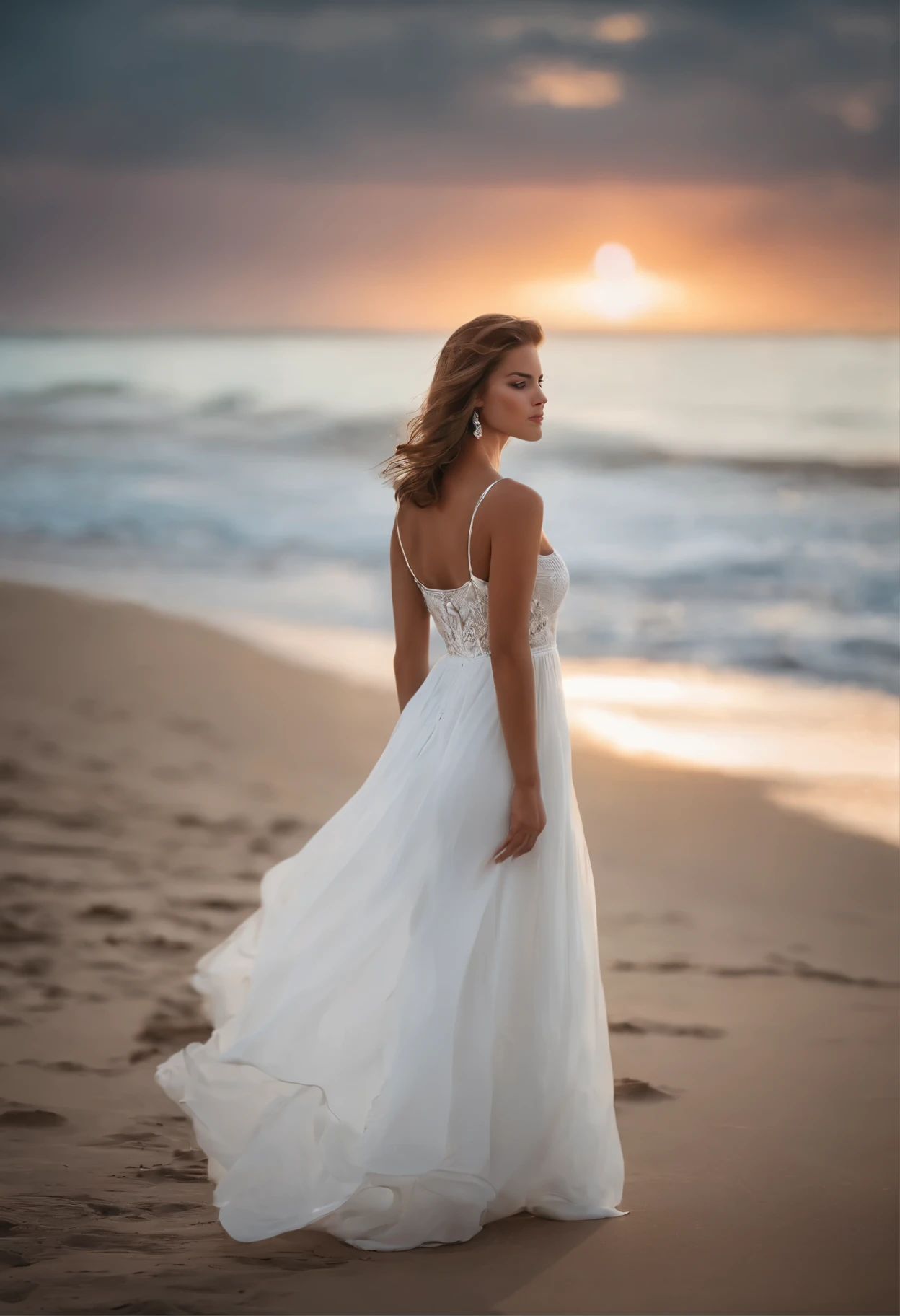 Girl in a white dress on the beach