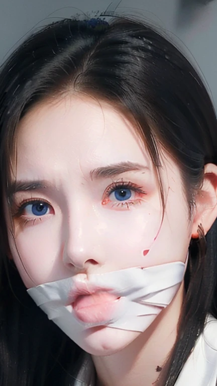 (((masterpiece))),(((High resolution)))、(((8K)))、(((perfect face)))、(((woman modern soldier))), look at the camera, thighs, ((top quality eyes)), ((detailed eyes)), ((detailed face)), (detailed texture)Stuffed Tape Gag