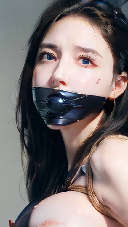 (((masterpiece))),(((High resolution)))、(((8K)))、(((perfect face)))、(((woman modern soldier))), look at the camera, thighs, ((top quality eyes)), ((detailed eyes)), ((detailed face)), (detailed texture)Stuffed Tape Gag