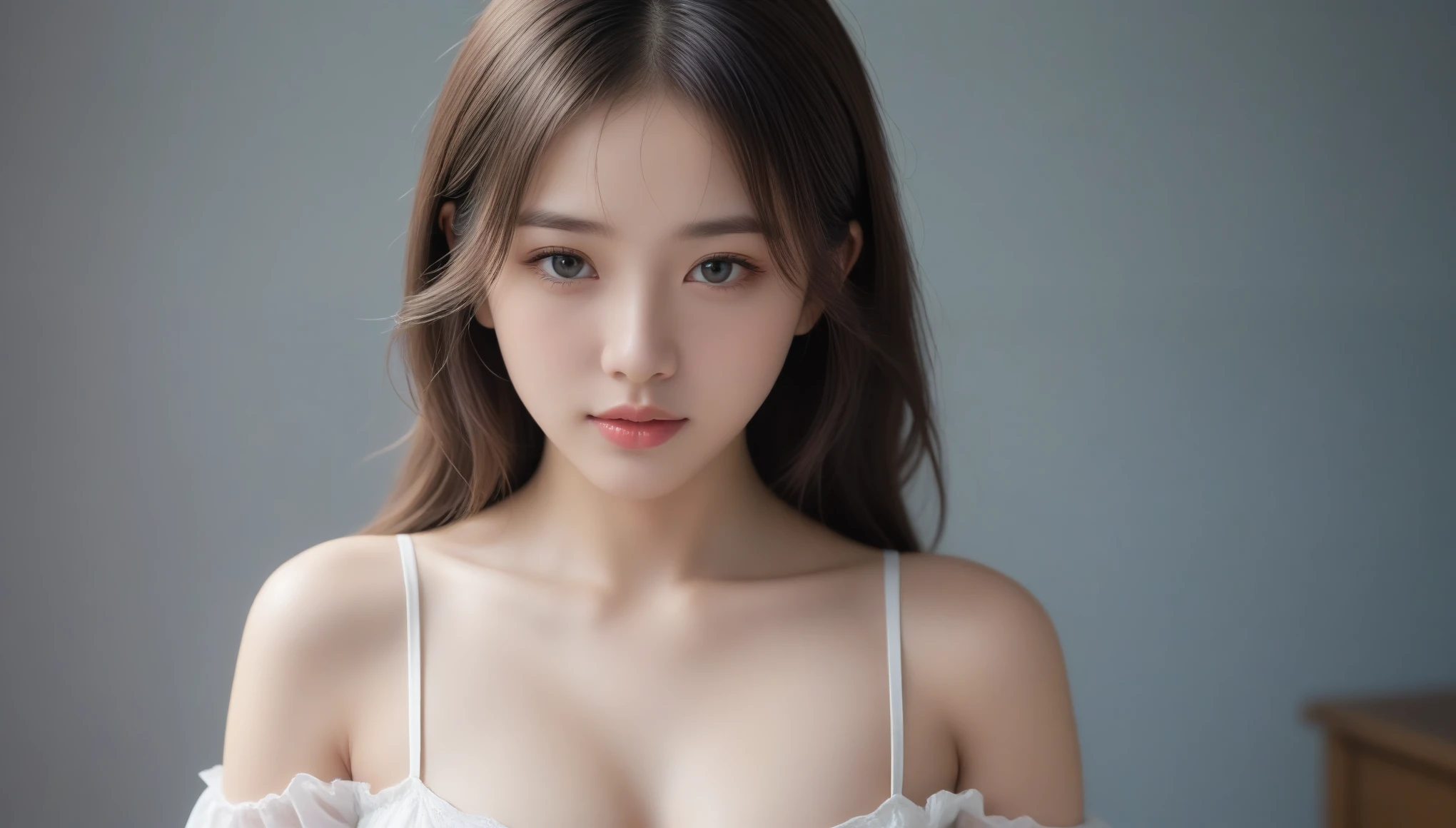 8k, Ultra-high resolution, highest quality, masterpiece, Surreal, photograph, 1 girl, (16 years old:1.3), pretty girl, Cute face, Beautiful eyes in every detail, 細かくdetailedに,((highest quality, 8k, Tabletop: 1.3, RAWphotograph)), Sharp focus: 1.2, (1. AESPA Girl :1.1), alone, (Realistic, Realistic: 1.37), (Face Focus: 1.1), Cute face, 超detailedな顔, Short, unkempt hair, Small breasts, Flat Chest, (Chiffon shirt: 1.2), Wind, Are standing, classroom, Depth of written boundary, Background blur, Cattleya,White panties、Sexy pose、See through 、Looking at the audience、beauty,Long neck、Laugh a little、Please close your mouth and laugh、(((Ideal body type))),A-cup small breasts :2,、Portraiture:2、Perfect Anatomy、鮮明なdetailed、detailed、Surreal、Light and shadow,Strong light,Fashion magazine cover,Thin lips