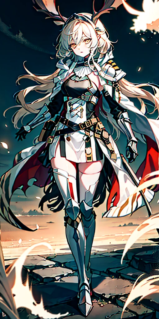 masterpiece, best quality, high quality, white SKIN elf, long hair, white hair, yellow eyes, full body, def_effie, blue breastplate, white skin, looking at viewer, shiny, armor, thigh highs, high boots, shoulder armor, faulds, poleyn, gloves, gauntlets, TigerstripeAI, {safe:1.10}, best quality, masterpiece, highres, solo, {viviana_arknights:0.90} looking_at_viewer