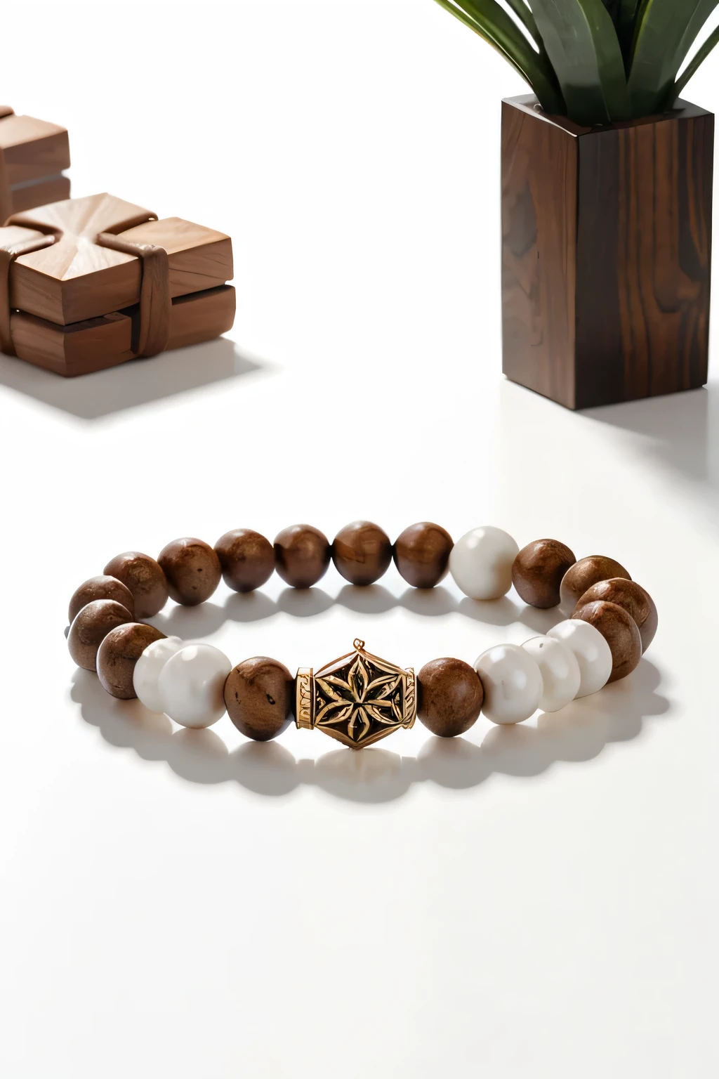 Sandalwood bracelet on the table,White background,Product renderings