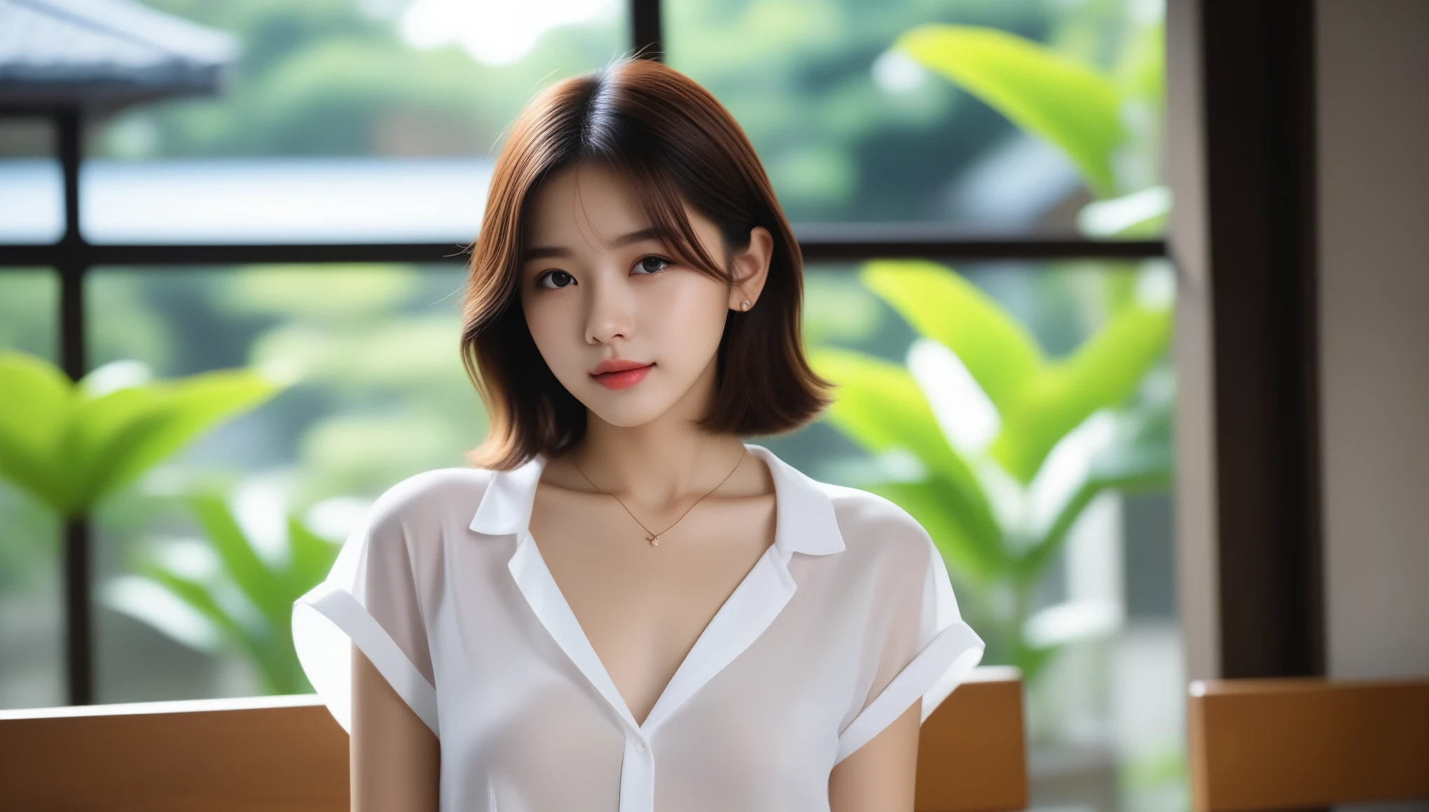 8k, Ultra-high resolution, highest quality, masterpiece, Surreal, photograph, 1 girl, (16 years old:1.3), pretty girl, Cute face, Beautiful eyes in every detail, 細かくdetailedに,((highest quality, 8k, Tabletop: 1.3, RAWphotograph)), Sharp focus: 1.2, (1. AESPA Girl :1.1), alone, (Realistic, Realistic: 1.37), (Face Focus: 1.1), Cute face, 超detailedな顔, Short, unkempt hair, Small breasts, Flat Chest, (Chiffon shirt: 1.2), Wind, Are standing, classroom, Depth of written boundary, Background blur, Cattleya,White panties、Sexy pose、See through 、Looking at the audience、beauty,Long neck、Laugh a little、Please close your mouth and laugh、(((Ideal body type))),A-cup small breasts :2,、Portraiture:2、Perfect Anatomy、鮮明なdetailed、detailed、Surreal、Light and shadow,Strong light,Fashion magazine cover,Thin lips