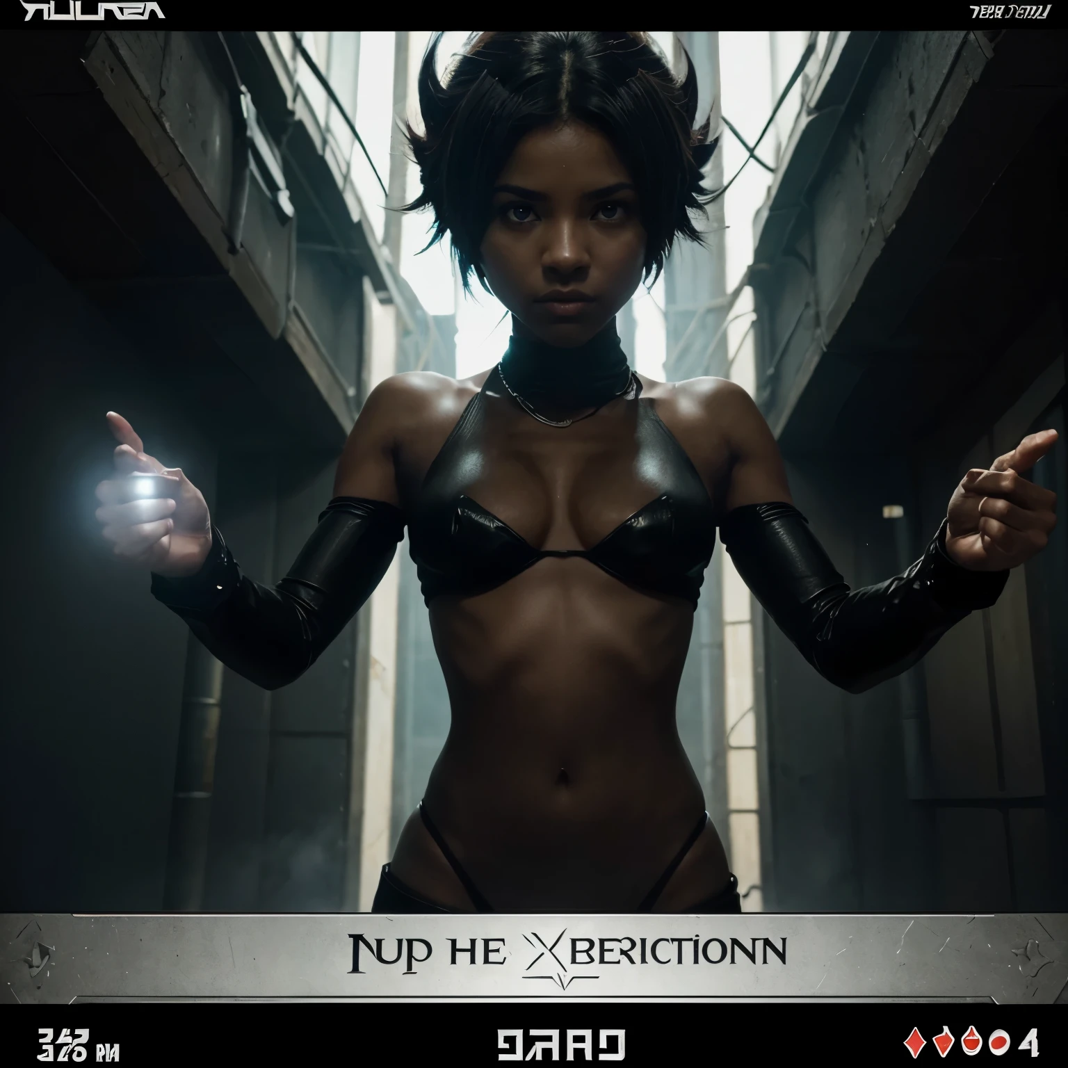 create images that can be used on new cards for the archetype "cribgray" of the yu-gi-oh card game with an image style according to the game cards, utilizando un alien mediano acuoso, con ojos negros, las patas cortas gordas, brazos fuertes y manos con 3 dedos y parte del torso de su cuerpo ancho con armadura negra como si estuviera infectado con una sustancia gris claro viscoza parecida a un alien que le inflama una parte del cuerpo, make it look like they are merging and the background should be similar to the magic card "polymerizacion" que se utiliza en el juego, el monstruo debe llevar un solo cuerpo de alien con ojos oscuros, and with an anime art style.