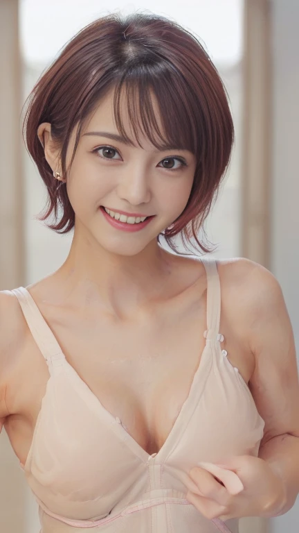 (highest quality,4K,8k,High resolution,masterpiece:1.5),Very detailed,(Realistic,photoRealistic,photo-Realistic:1.37) Portraiture,(A Young Japanese Girl With Incredibly slim body:2.0),(slender arms:1.5).(Her face looks Very Ultra baby-like:2.0),
(Images of her alone:2.0),(Cute Breasts:1.8),(Close-up of her eyes:2.0),(Impressive Features,Super cute and a big idol-like smile:2.0),(Ultra beautiful even left and right eyes with a clear expression:2.0),Beautifully shaped eyebrows,Captivating gaze, natural pink lips,Perfect white skin,Subtle shading,Realistic rendering,(She is wearing a navy business suit:1.5),(Super Short Red Hair:1.5),The golden sunlight gently illuminates the landscape.,Elegant and graceful posture,Create a quiet and serene atmosphere,She is in the operating room.(She is masturbating and has an erotic smile on her face, in a state of ecstasy and orgasm:1.75).