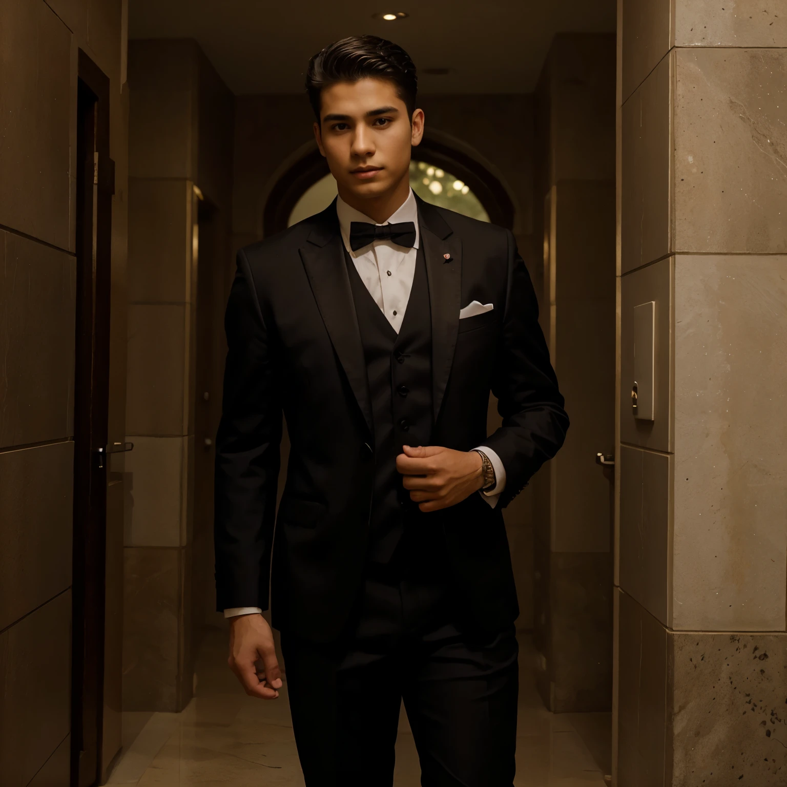 Young man in formal dress in Porfirio Díaz's office taking photos of documents
