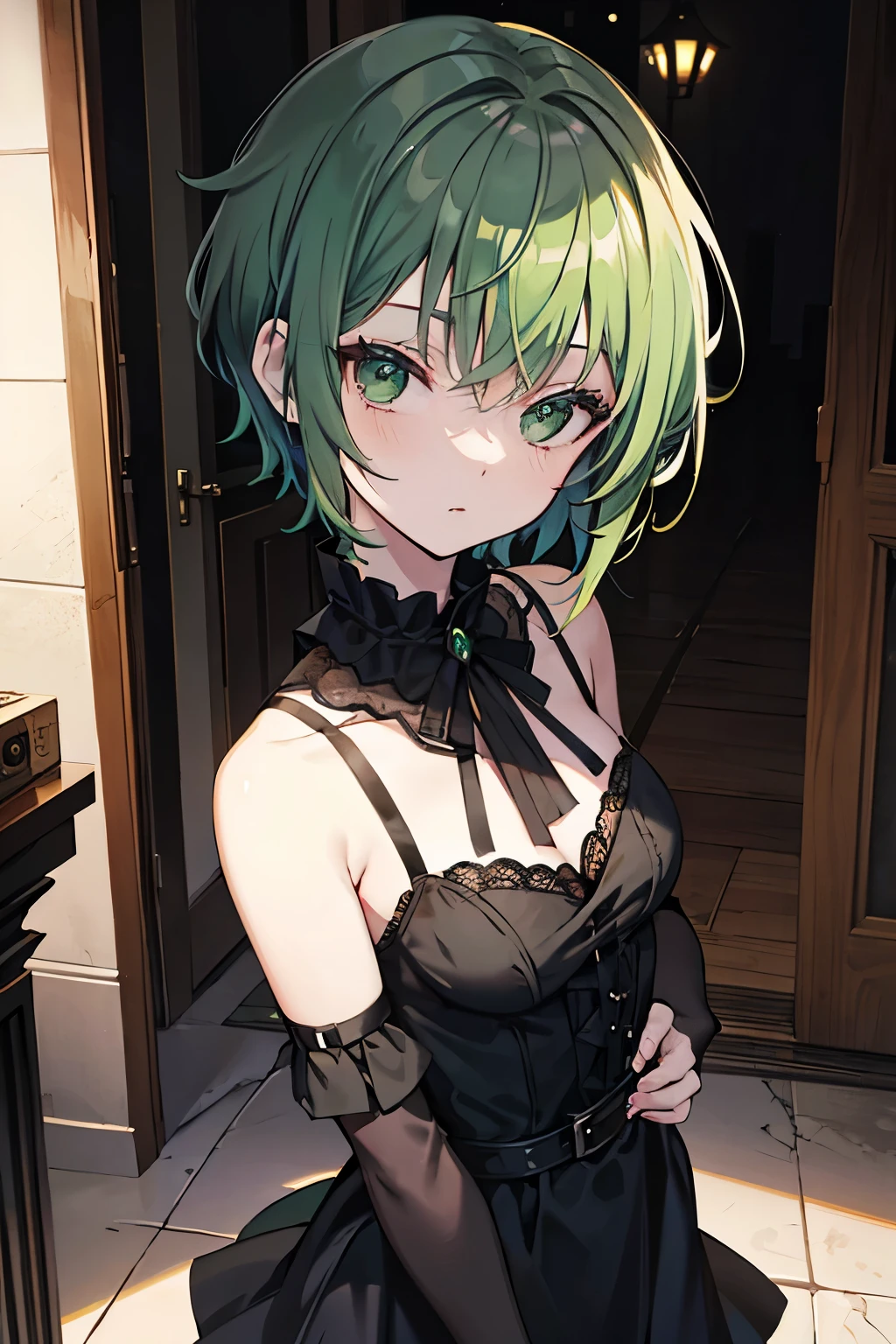 Green Eyes　Green Hair　Short Hair　Girl　Gothic　Black Costume