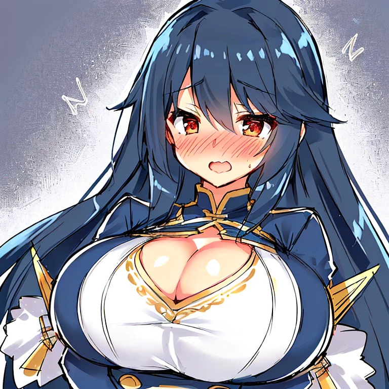 Extremely Thick Girl, Too Huge Breasted Girl, (Super Big Breasted:1.5), (Exceedingly Extremely Overinflated Breasts, Extremely Enormously Overpriced Breasts:1.5), (Big Cleavage), (((Extremely Embarrassed))), ((Very Blushed)), Extremely Tight slightly small clothes,