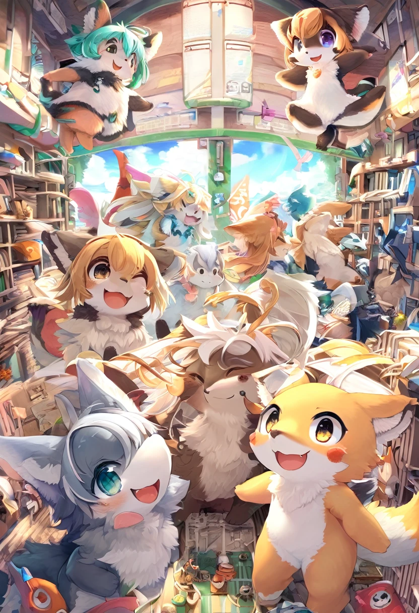 Ultra-high resolution, Detailed Background,  boy, girl, Happy, Joyful, Disorganized(kemono, Furry Personification),　Naked　Naked　Completely naked　Covered entirely in fur　Animal body types　Animal skeleton