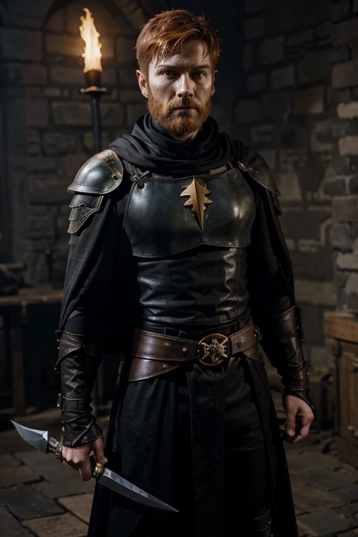 Beric is a slight man,[11] handsome with red-gold hair.[4] He is a dashing[12] but inexperienced young man.[11]

Lord Dondarrion rides a black courser and wears a black satin cloak decorated with stars. His breastplate of dull black steel displays a forked purple lightning bolt, and he carries a black shield slashed by lightning. Beric wields a longsword