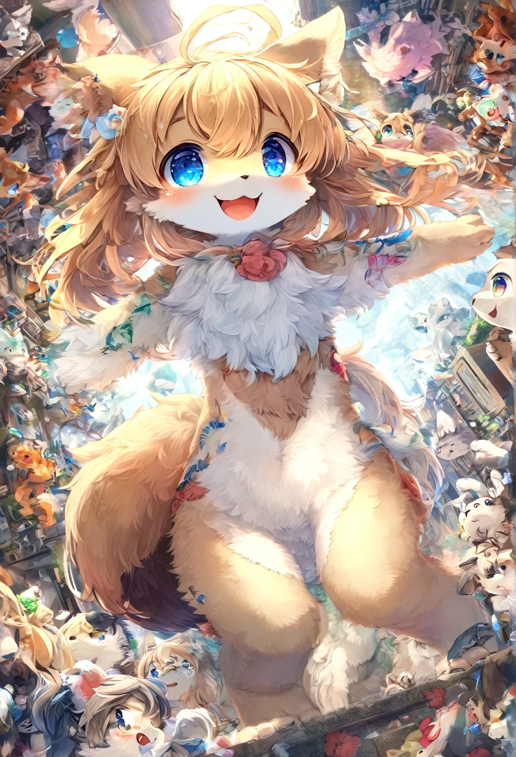 Ultra-high resolution, Detailed Background,  boy, girl, Happy, Joyful, Disorganized(kemono, Furry Personification),　Naked　Naked　Completely naked　Covered entirely in fur　Animal body types　Animal skeleton