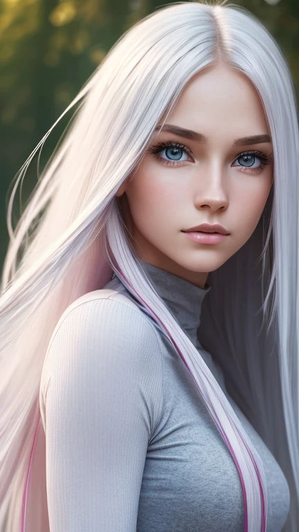 (masterpiece),(best quality:1.0),(ultra highres:1.0), closeup, 1 girl, detailed beautiful, face focus, tomboy, skinny, very long hair, Norway face, wallpaper 8k, (white colourful hair), beautiful woman, makeup, tight leggings,
full body.