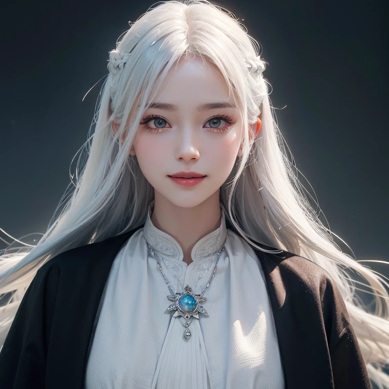 Dark atmosphere,The background is mid-century London、White Wolf、 ((highest quality、masterpiece、8k、Best image quality、Ultra-high resolution、Award-winning works)、(Accurate anatomy:1.1)、(Look at me and smile:1.1)、Shining fair skin with Ultra-high resolution、The most detailed face、Ultra-high resolution detailed face、Short, flowing white hair 、Beautiful face drawn in every detail、(Blurred Background:1.1)、Georgian traditional men&#39;s costume, Small breasts, A real wolf next to a girl 