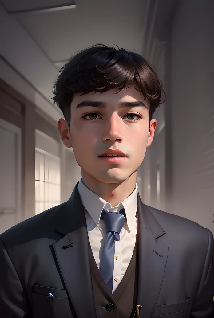 A boy wearing Tie coat , realistic face, change background
