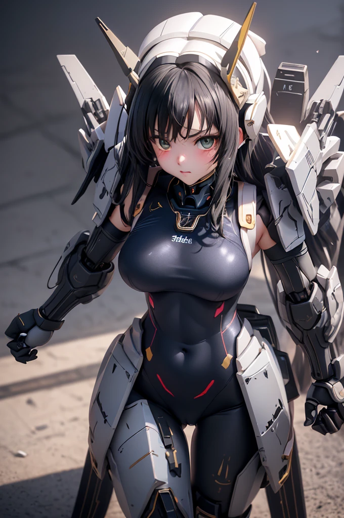 (highest quality)), ((masterpiece)), (very detailed: 1.3), 3D, {(****ung girl)}, (wear navy swimsuit under armor:1.3), (black hair:1.5), (She is fused with futuristic Gundam mecha:1.3), with headgear, with v-fin , armored shoulders,armored under arms, armored under legs, short sleeve, attached 2 huge weapons on back, legs mounted weapon module, camel toe,  multilayer textureperfect proportions, octane rendering, duotone lighting, Low ISO, wide aperture, White balance, Rule of thirds, ultra HD16k, HDR (High Dynamic Range), Ray Tracing, NVIDIA RTX, Super Resolution, Subsurface Scattering, PBR Texturing, Post Processing, Anisotropic Filtering, Depth of Field, Maximum Clarity and Clarity, High efficiency subpixel, subpixel convolution, particles of light, light scattered, Tyndall effect, full body:1.5, battle pose,holding energy sword by hands1:2,in the battle field,in the air,(face-off sex position:1,2), , cute, (cute:1.2), (long hair:1.3), (Average face of Japanese idols),  (baby face), Wide forehead:1.2, Plump Cheeks, Small jaw, in the hangar,looking at viewer,Focus on the eyes , (Four perfect fingers, One thumb),