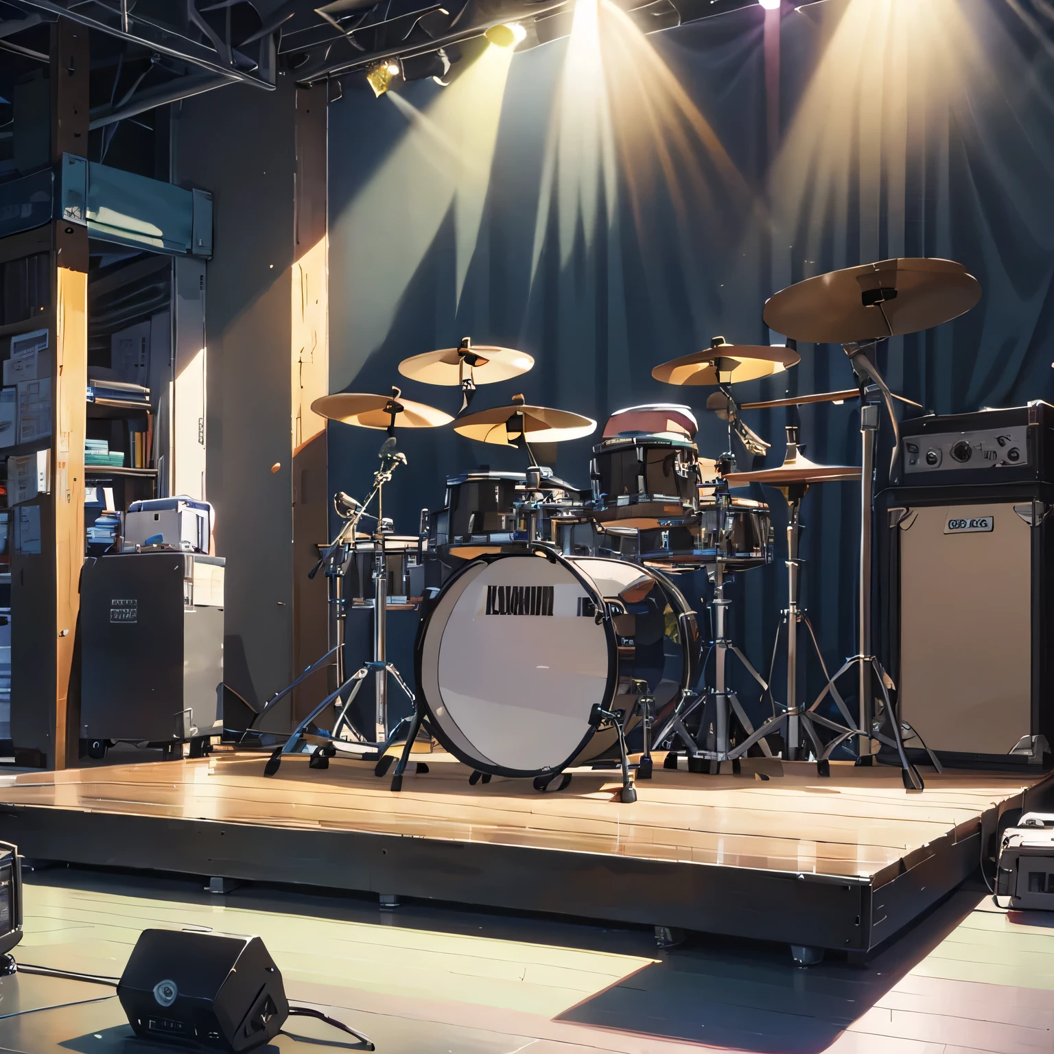 Concert stage at the school festival、Spotlight、Only drums and bass