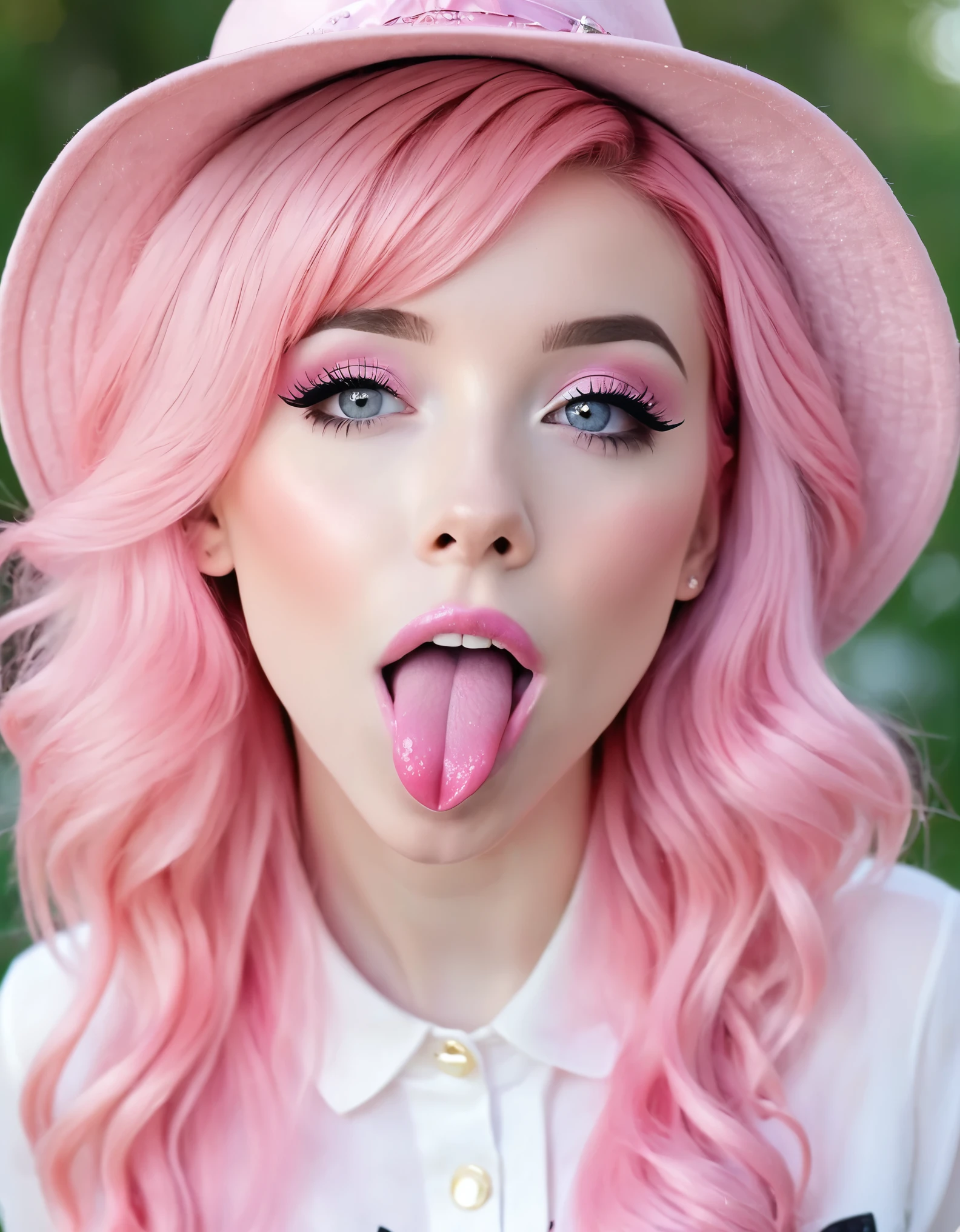 arafed woman with pinkes Haar and a hat sticking out her tongue, belle delphine, long Kaugummi-Haare, cute girl with short pinkes Haar, with pinkes Haar, long flowing pinkes Haar, long pinkes Haar, pink girl, pinkes Haar, flowing pinkes Haar, Kaugummi-Haare, huge pinkes Haar, light pinkes Haar, pink wispy hair, amouranth