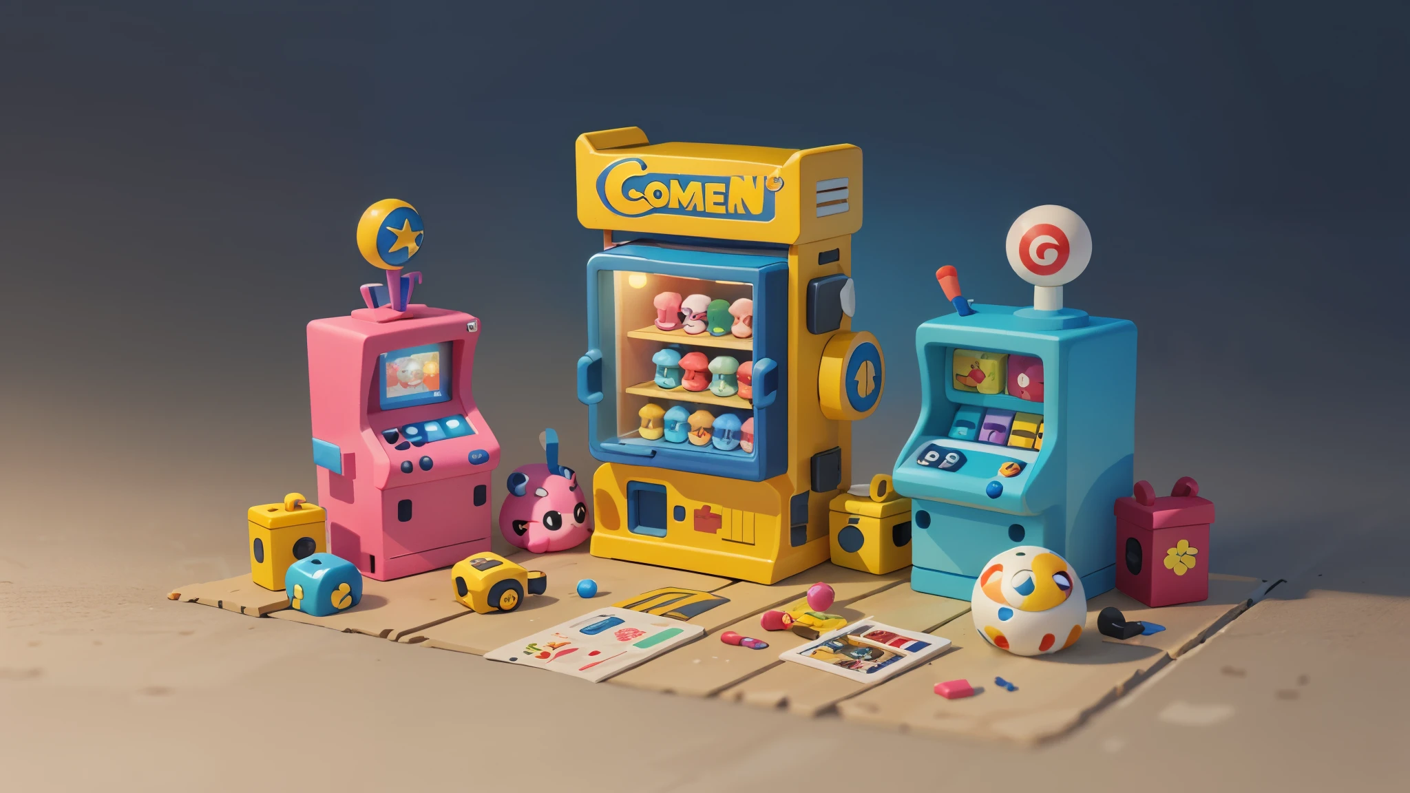 Gashapon machine promotional color picture,Close-up of a gashapon machine with a logo,video game item,Promotional renderings,Background Pokémon style, Collectible Card Art, 8k