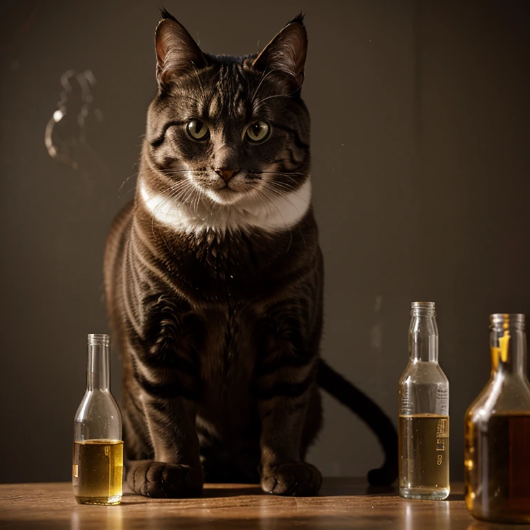 Anthropomorphic cat scientist old vintage photography, periodic table and chemistry 