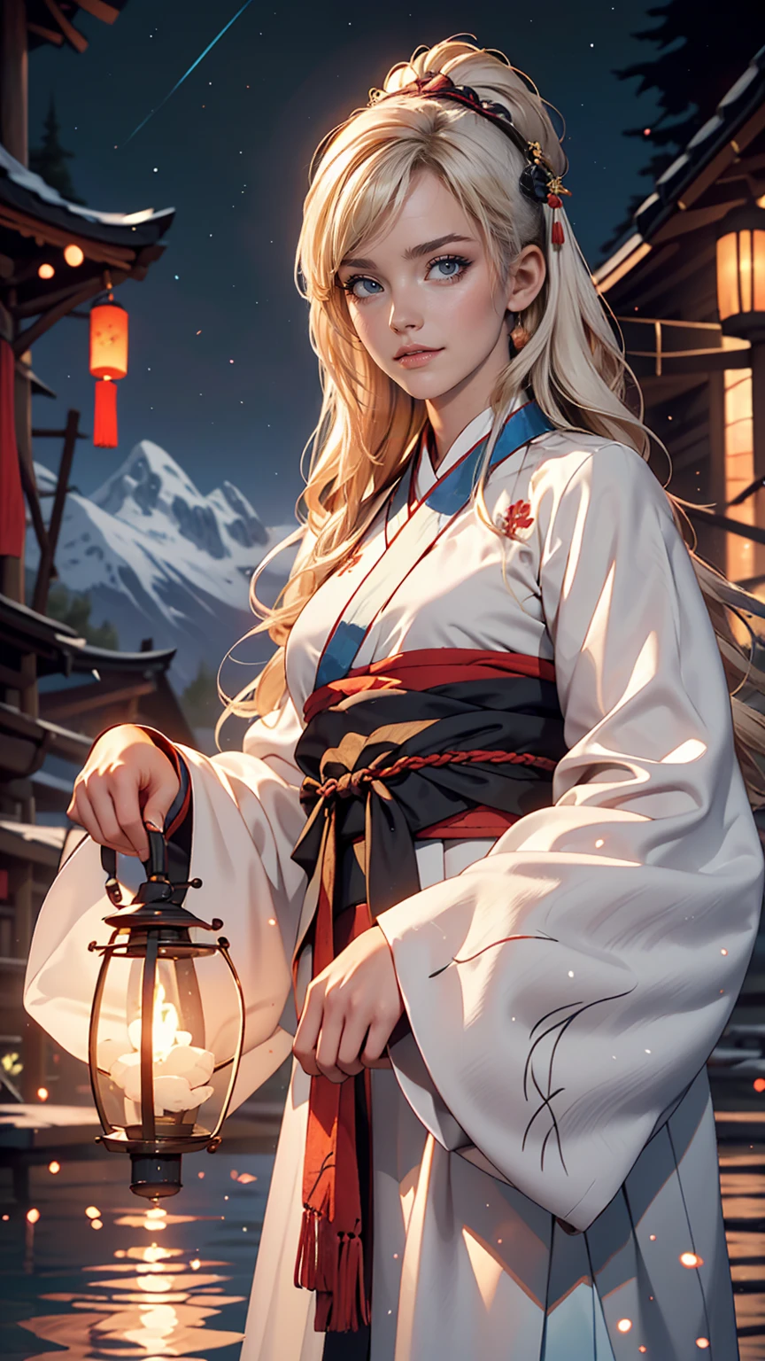 highest quality, masterpiece, High resolution,, One girl, Detailed face, (Upper Body:1.6), Cyber City, Mountains and Rivers, night, Firefly Light, Realistic, Lots of details, (White Hanfu:1.2), (Beautiful body:1.4),