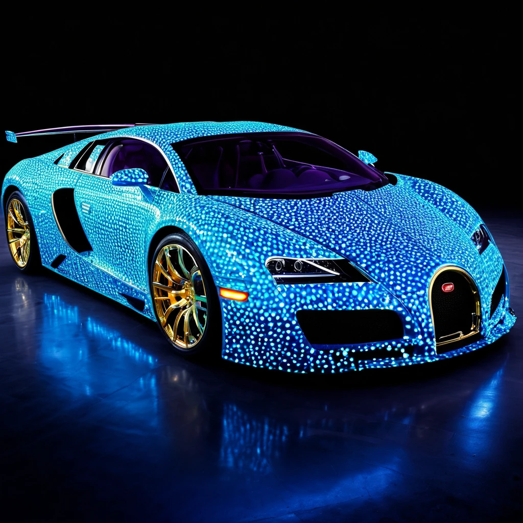 A luxurious car, colourful, glowing, one in millions super car