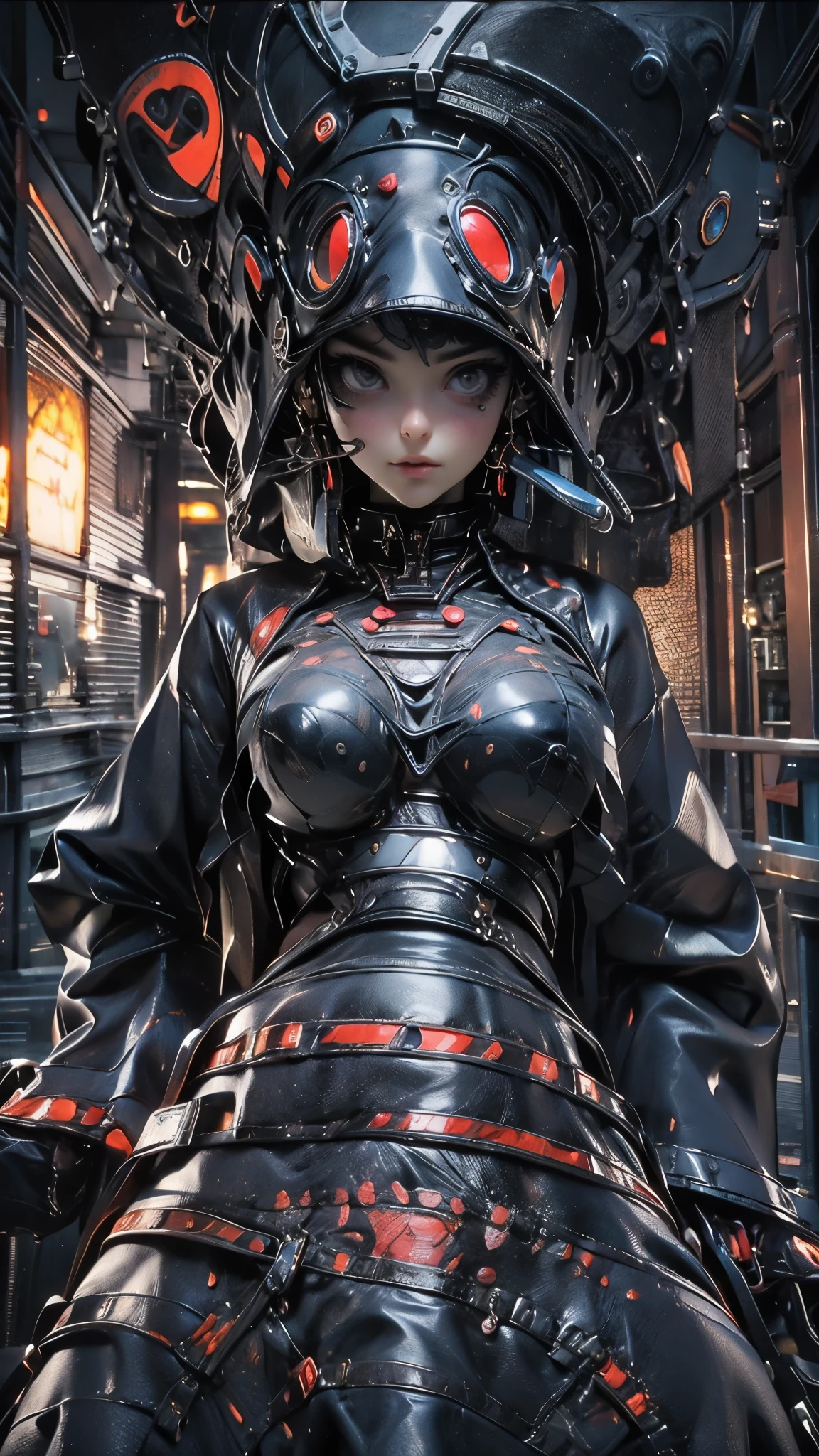 Centered, symmetrical, portrait official art, unity 8k wallpaper, ultra detailed, beautiful and aesthetic, masterpiece, best quality, (zentangle, mandala, tangle, entangle), (fractal art:1.3) , 1girl, extremely detailed, dynamic angle, vivid colours, romanticism, atmospheric, ecstasy of musical notes, streaming musical notes visible. Luminous light. Luminous, 4K, highly detailed Cyberpunk alley at night.