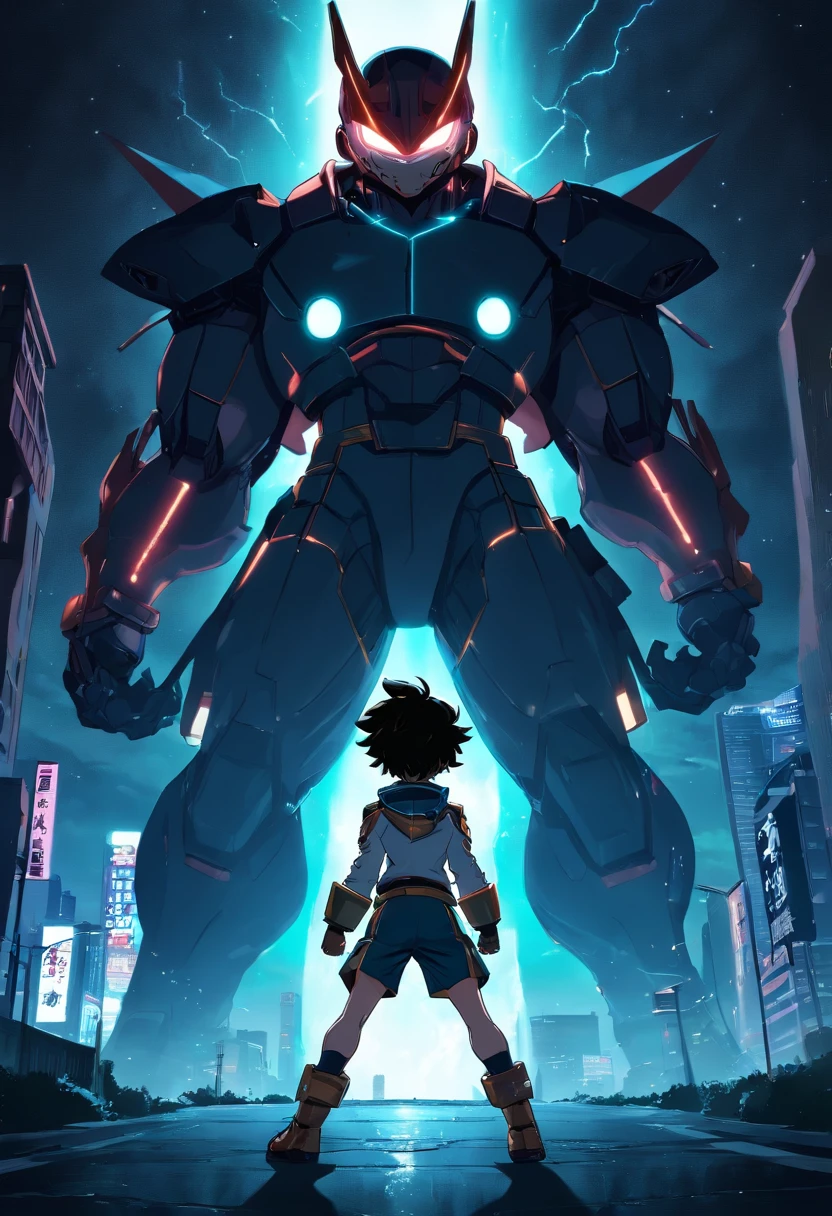 Create a stunning black nd whitemovie poster inspired by Kohei Horikoshi's my hero academia, showcasing adult Deku in his iconic full superhero uniform walking into the dark void where their is nothing and no one than himself"
