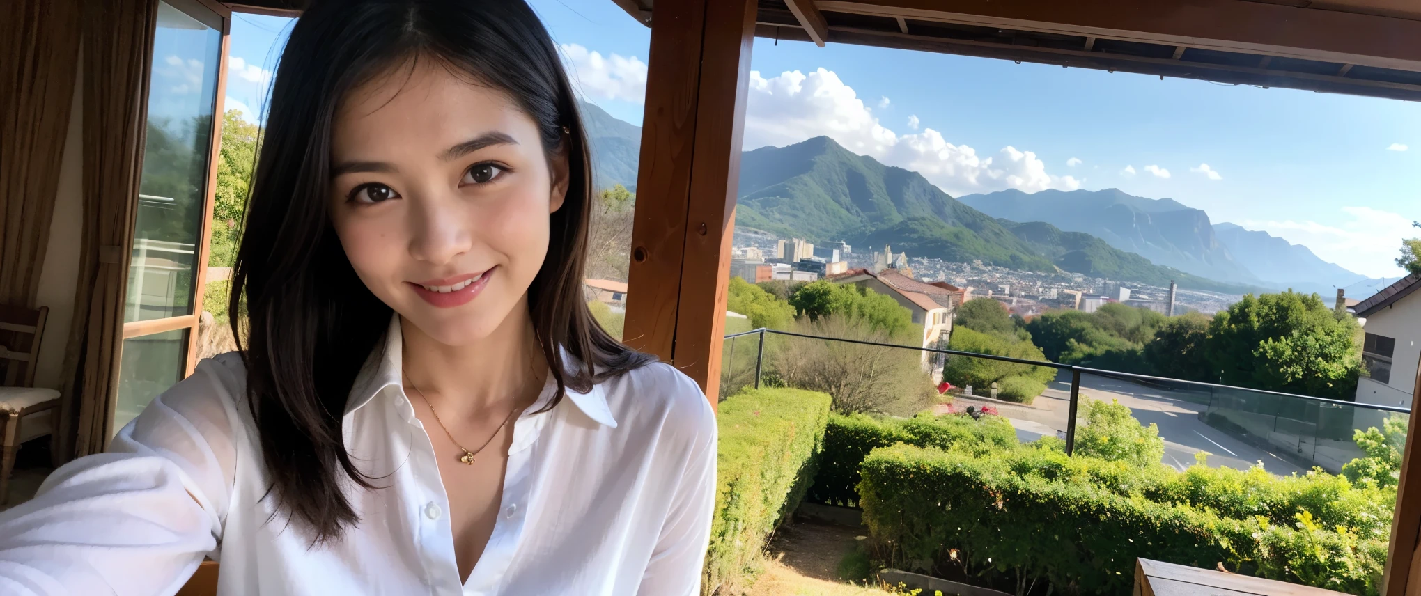 ((highest quality、8k、masterpiece:1.3))、Sharp focus:1.2、Beautiful woman perfect body:1.4、slimなボディ、((Bob Hale、Straight hair:1.2))、(to be born, highest quality, masterpiece:1.5), (Realistic, Intricate details:1.2), Ultra-high resolution, Amazing view of the sunset sky and clouds、Amazing mountain views、ニコニコ明るいsmile、smileの素敵な女性、Bright image、2. The beauty of wine, Beautiful Face, blue eyes, The light shines on your face, Blushing, short hair,Bright Face、Fox face、 (36 years old), 39 years old, Lady、red wine 、Appetizers、Italian food、Wine bottle、Champagne、sparkling wine、Two beauties、Brown Hair、Shortcuts、Long sleeve shirt、dress、Pretty Woman 1, (slimな顔), (The body is slim), (Brown Hair), (Shortcuts), cheeks turn a little red,Attractive beauty、, Out of the window, A beautiful and detailed night view unfolds.........., restaurant, In a prominent place (From the waist up) Nova Frog Style, actress, model, Upper Body, White wine, slim, wine glass, 真ん中に置かれたwine glass, smile, (smile: 1.15), Beautiful fine grain, Depth f/2,saturation, High Contrast, Strong light and shadow,Moist Body:1.5、3D texture、Delicate eyes、Brown Hair、The hair is very shiny、