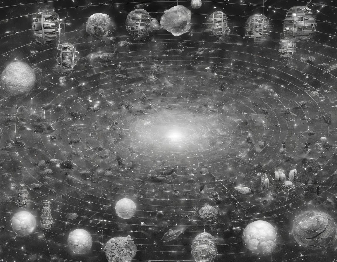 first,The parallel universe can be thought of as a giant beehive system,Each hive represents a possible universe。In each hive,There are countless possibilities,Each possibility represents a different event、Choices and Results。Each choice is like choosing a path in a hive.,The other paths not chosen correspond to other possible universes。
1. **Hive structure**:Describe the structure of the entire universe model,It can be likened to a complex network consisting of countless beehives.。Each hive represents a possible universe,The hives are connected to each other in some way.,Form a whole。
2. **Choices and consequences**:Describe the choices faced by individuals or characters in each hive,and the different outcomes that each choice may lead to。These Choices and Results can be physical actions、Thinking Decision、Even the interactions between universes。
3. **Role and identity**:Describe the roles or individuals in each hive,and their identities、Features and goals。These characters can be human、animal、Alien life, etc.,They may have different identities and destinies in different universes.。
4. **Interaction and influence**:Describe the interactions and impacts between different hives,That is, how the choices of one universe affect the development and outcomes of other universes。This could involve information transfer between parallel universes、Energy exchange mechanisms。
5. **Stability and dynamics of the model**:Describing the stability and dynamics of cosmological models,That is, the possible changes between universes、Evolution and Steady State。This can involve the interaction between parallel universes、Evolutionary laws, etc.。
Through these descriptions,Constructing a more comprehensive and detailed model of parallel universes,So as to better understand and explore the mysteries and possibilities。