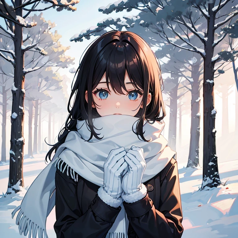 Winter forest, sweater, gloves, Scarf, My breath is white