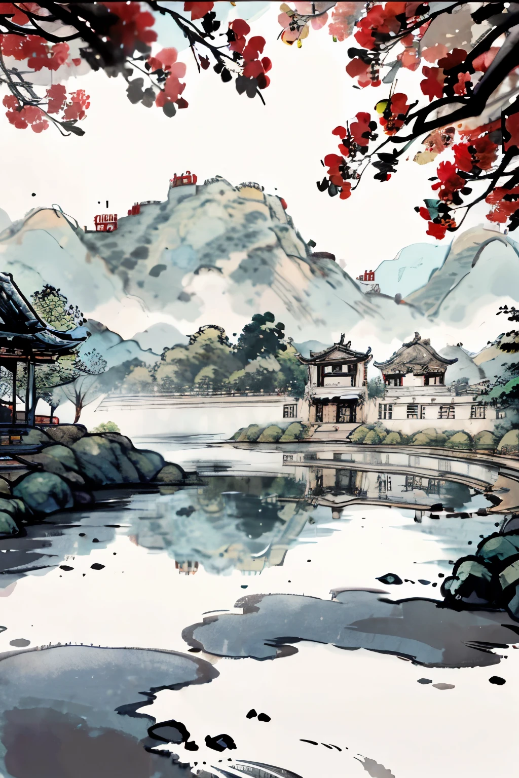 台灣Yonghe Soybean Milk Store:以台灣Yonghe Soybean Milk Store為主題,
Chinese classical gardens:Garden scenes containing traditional Chinese architectural elements,For example, pavilions、Rockery and pond, etc.。
Chinese classical gate tower:Chinese architecture中常見的門樓結構,Can show traditional Chinese style。
Integration of Taiwan and China:,That is, the integration and symbiosis of Taiwanese and Chinese cultures。
Fusion of modern and traditional:,coming modern elements(Yonghe Soybean Milk Store)with traditional elements(Chinese architecture)Blend together。