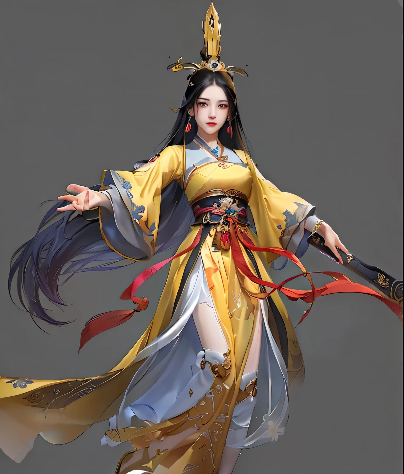 a close up of a woman in a yellow dress holding a sword, onmyoji detailed art, onmyoji, heise jinyao, full body xianxia, onmyoji portrait, bian lian, g liulian art style, inspired by Ju Lian, yun ling, inspired by Li Mei-shu, inspired by Wu Li
