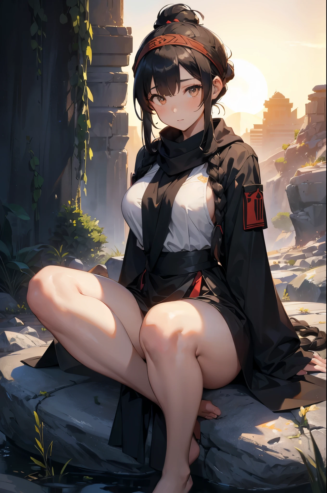 A woman with long black hair and white clothes, (On a rock in the desert:1.5), (Rest in the oasis:1.2, sits with legs spread:1.5, Yoga poses, Sit cross-legged:1.3, Indian style, Before the full moon:1.2), Arab, (post apocalyptic:0.0), from the night of the ark, Artwork in the style of Guweiz, Bodisbian, Fine details. Girls Frontline, Beautiful anime illustration, from Girls Frontline, author:Yang Jie, amazing, 26 years old, (milf:1.3), (Solitary:1.5), (SFW:1.25), Breast sagging, Large Breasts, Large target , Thin waist, Large target ass, Sexy bulge, (Dark mahogany short hair, Hair Bun, Hair covering one eye, asymmetrical hair, Carly hair, low braids),(Muslim, 白色scarf, Headband, Today's Head, scarf), (Ultra-high resolution, 8k RAW photos, Photorealism, Thin outline:1.3, Be focused), Best quality, natural lighting, Blurred background, Depth of Field, Bokeh, (Smart pupils, Delicate and beautiful eyes, High detail face), Red lips, Look away, (Dynamic Angle, Front view:1.1, Crotch focus:1.3, from above), Dynamic poses, Sexy posing, lean forward, seductive smile, Center image, (Wearing a long white coat and clothes, Wearing a white robe, Platinum jewelry, Rolling up white clothes at the waist, Camel brown long leather boots:1.3, Translucent lace pantyhose), ((Correct anatomy:1.5)), ((outdoor:1.2, in one night:1.3)),巨Large target , Crazy breast swelling, Chest larger than shoulder blades, Big breasts and thin waist,(巨Large target breasts:1.2),Hydrated skin((rogue))((非常巨Large target乳房)),((Grooves reveal original skin))
