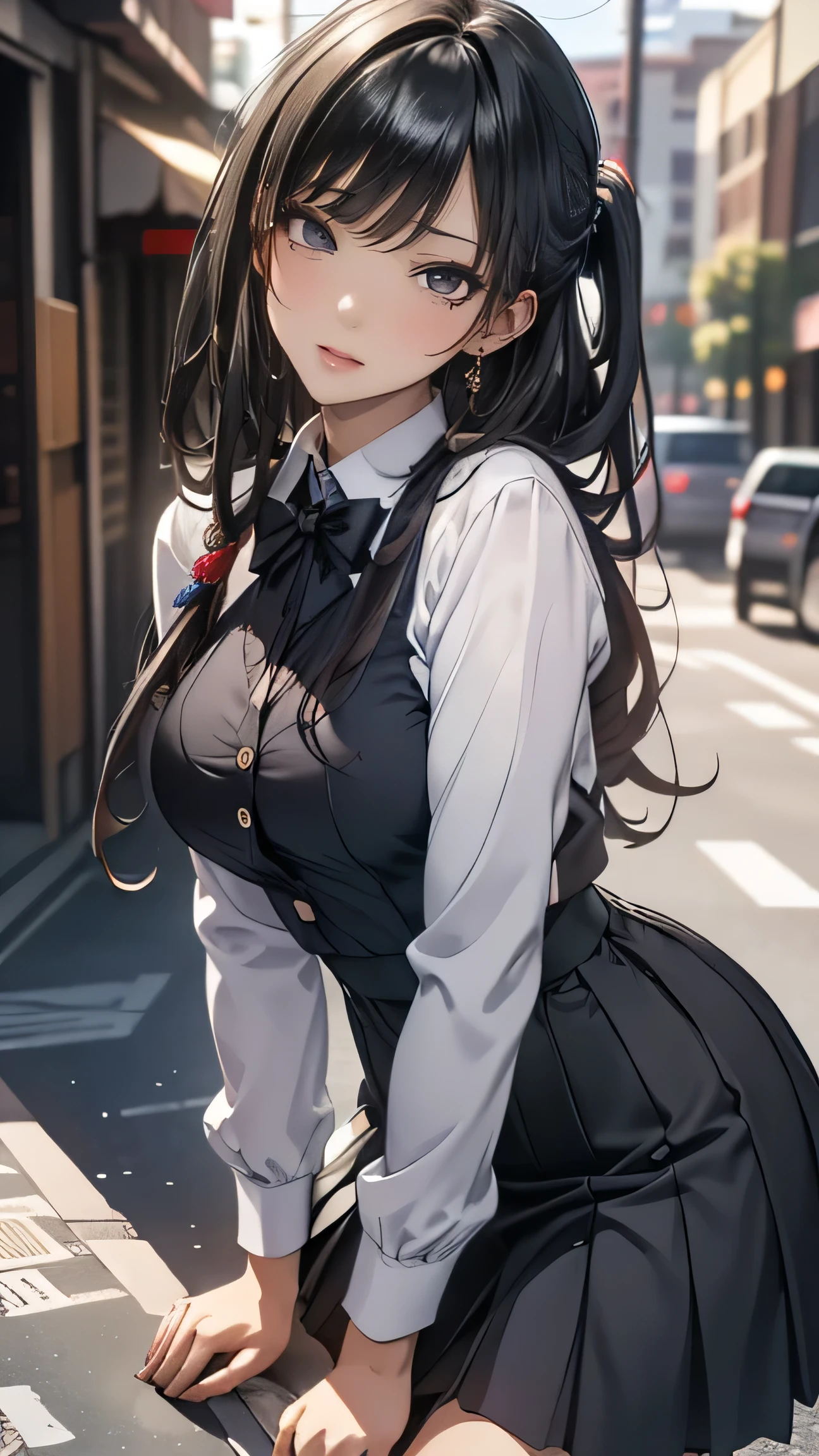 high school girl,(leaning forward:1.2),(random hairstyle),(Highest image quality,(8K), Ultra-realistic, Best Quality, High quality, High Definition, high quality texture, high detailing, Beautiful detailed, fine detailed, extremely details CG, Detailed texture, realistic representation of face, masterpiece, presence)